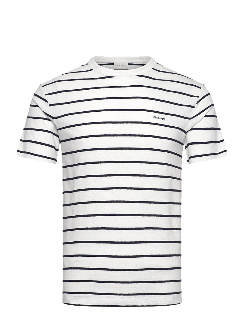 GANT - COTTON LINEN STRIPE SS T-SHIRT - kurzärmelig - cream - 0