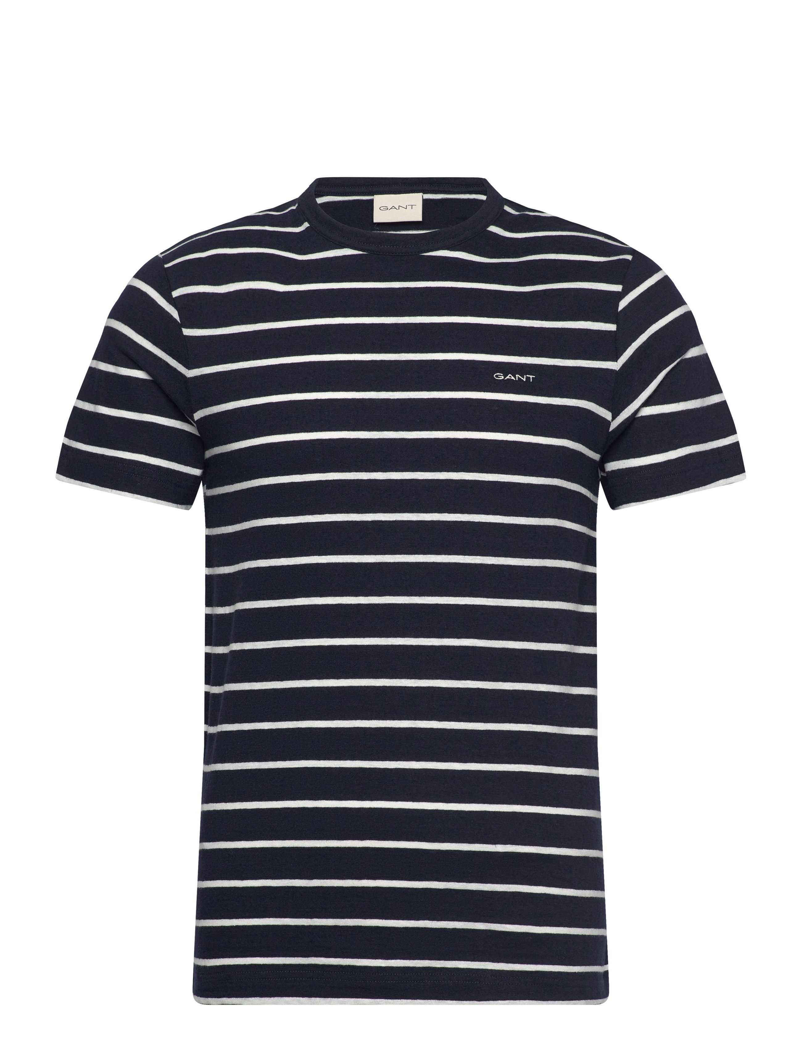 Gant - COTTON LINEN STRIPE SS T-SHIRT - marškinėliai trumpomis rankovėmis - evening blue - 0