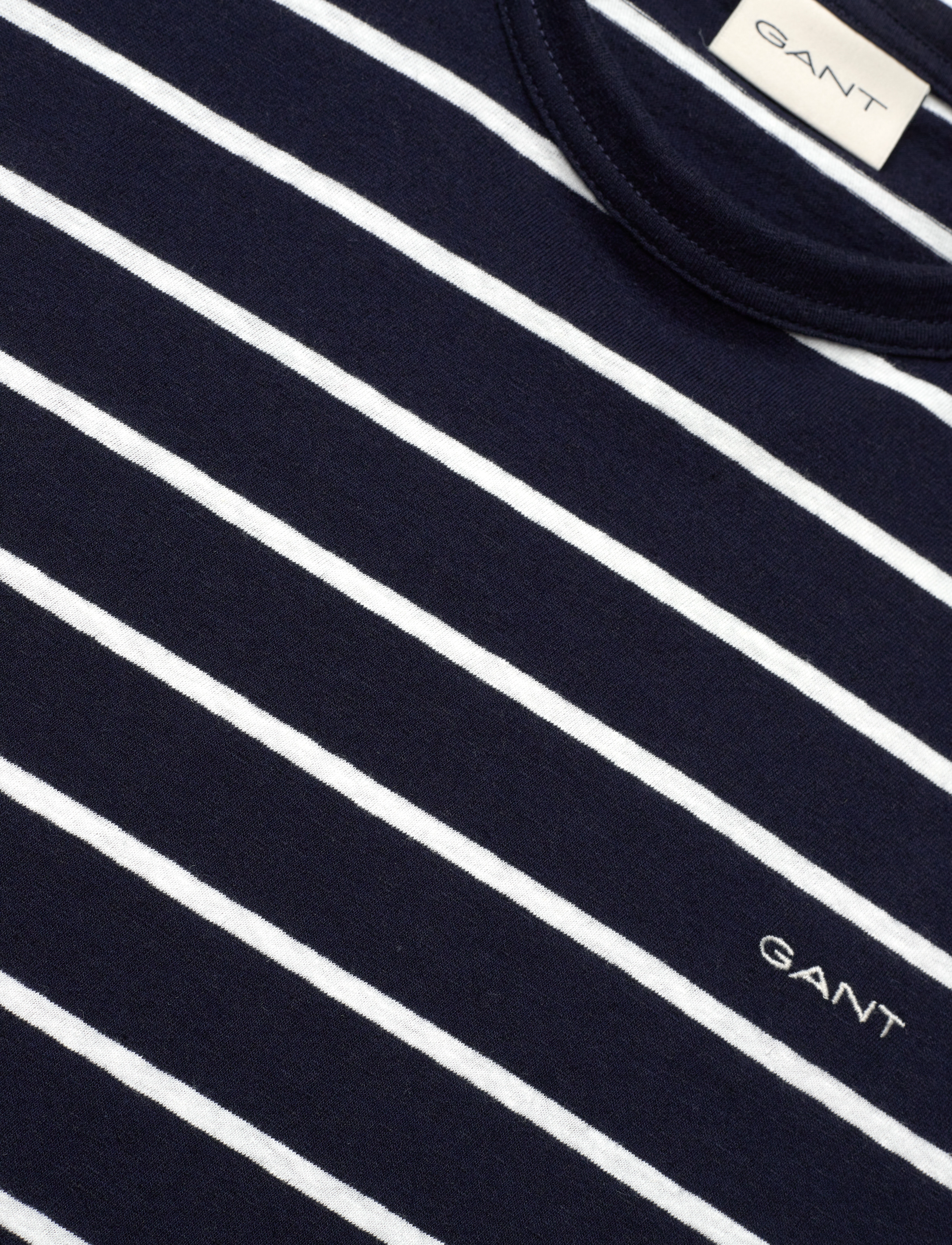 Gant - COTTON LINEN STRIPE SS T-SHIRT - kortærmede t-shirts - evening blue - 2