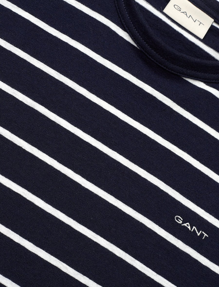 Gant - COTTON LINEN STRIPE SS T-SHIRT - marškinėliai trumpomis rankovėmis - evening blue - 2
