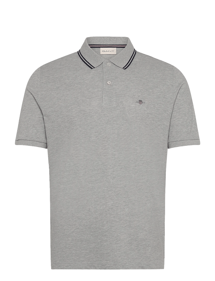 Gant - TIPPING COLLAR SS POLO - short-sleeved polos - light grey melange - 0