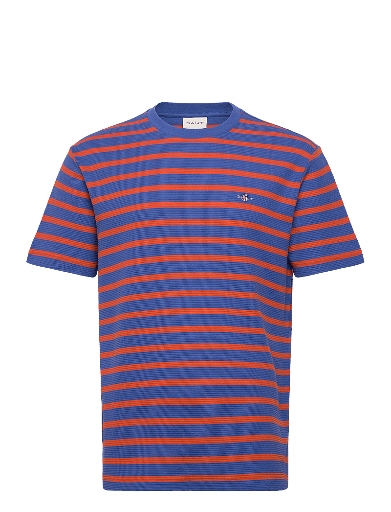 GANT - WAFFLE STRIPE SS T-SHIRT - kortärmade t-shirts - rich blue - 1