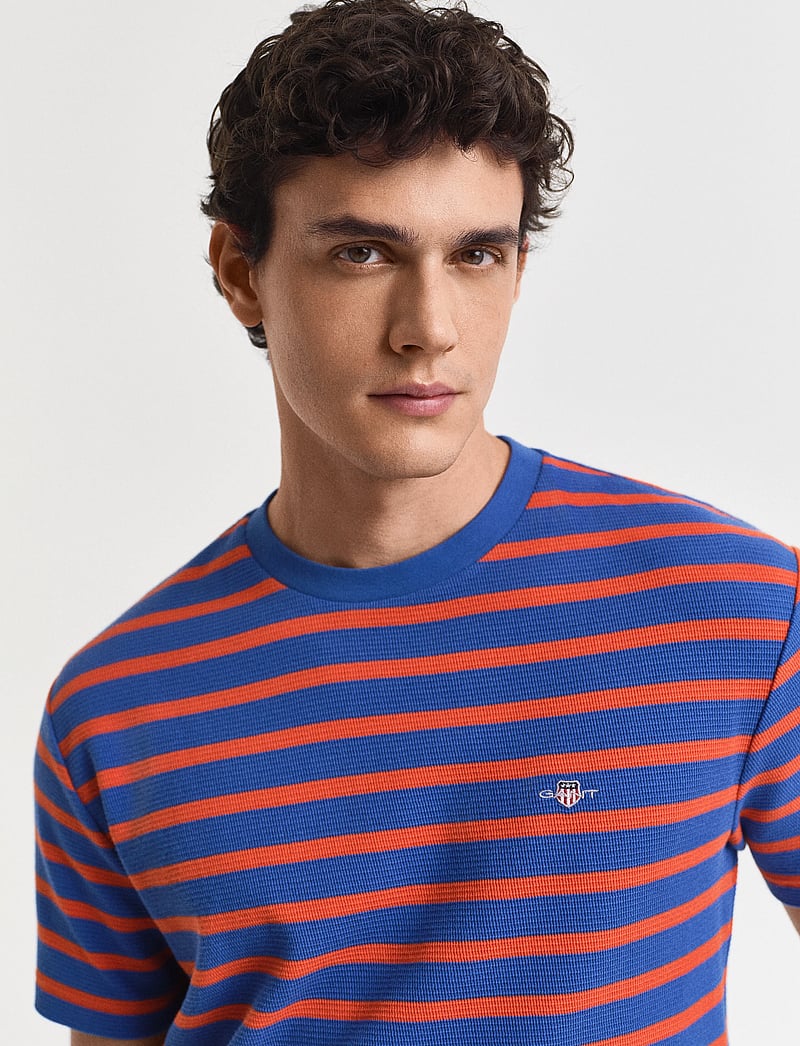 GANT - WAFFLE STRIPE SS T-SHIRT - kortärmade t-shirts - rich blue - 4