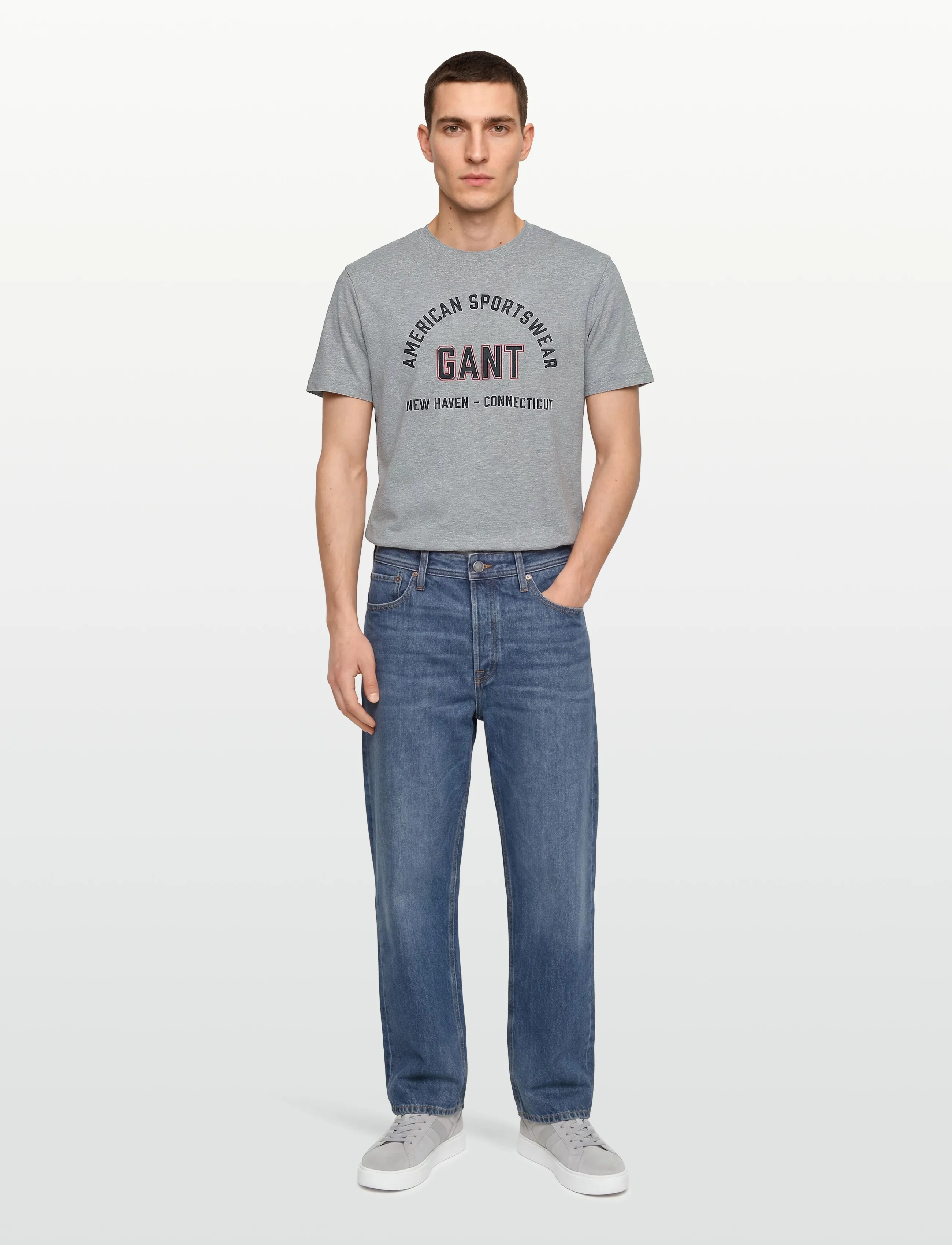 Gant - PRINTED GRAPHIC SS T-SHIRT - laveste priser - grey melange - 0
