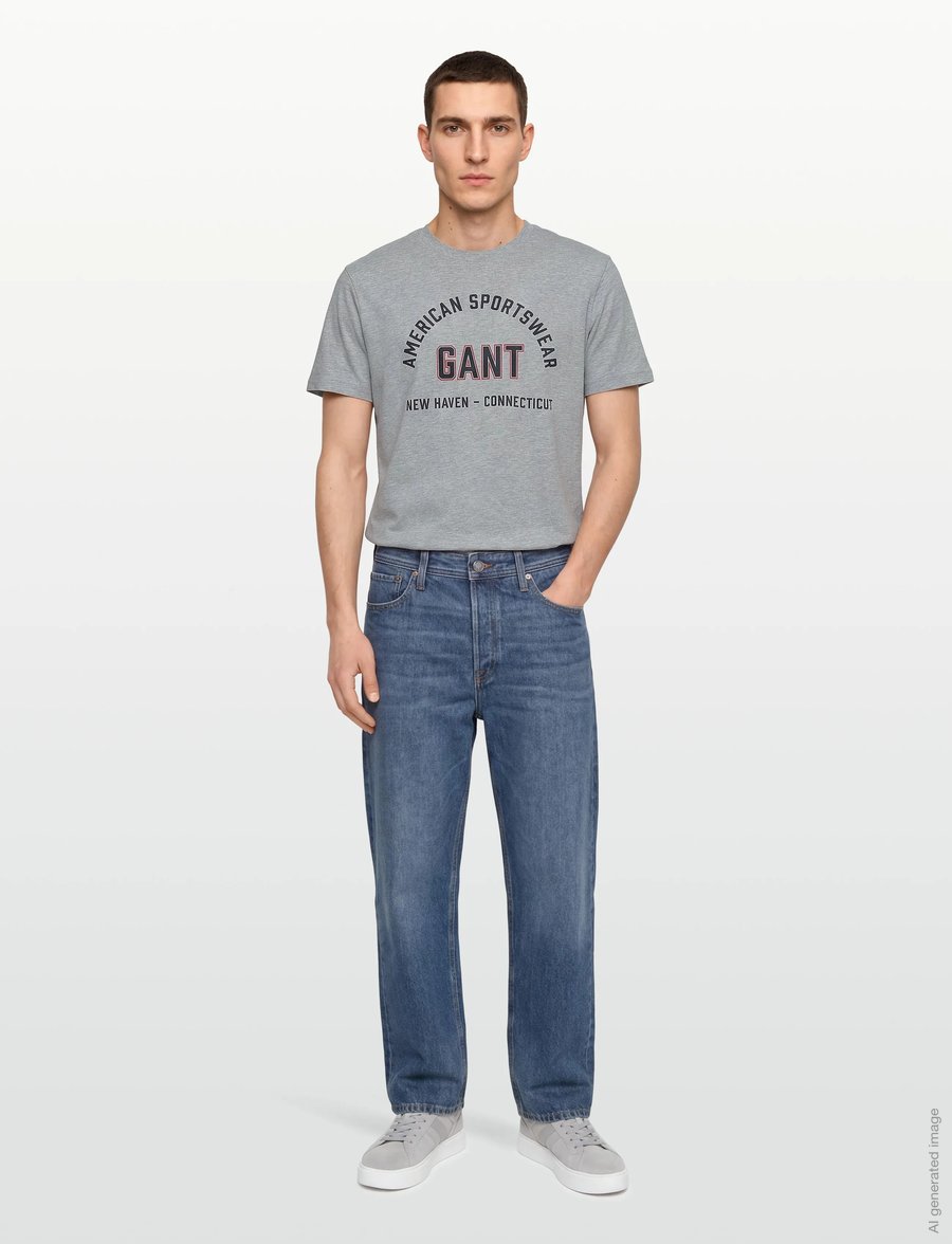 Gant - PRINTED GRAPHIC SS T-SHIRT - kurzärmelige t-shirts - grey melange - 0