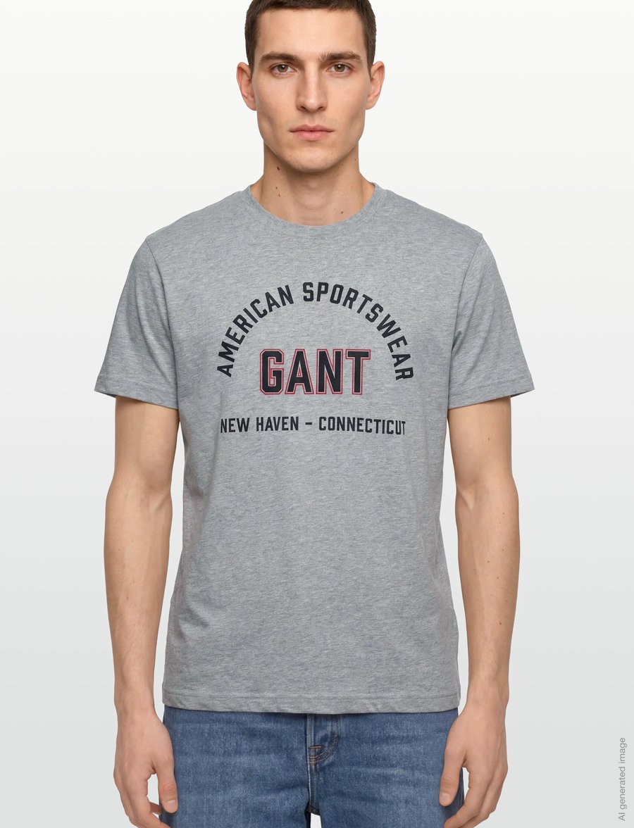 Gant - PRINTED GRAPHIC SS T-SHIRT - kurzärmelige t-shirts - grey melange - 3