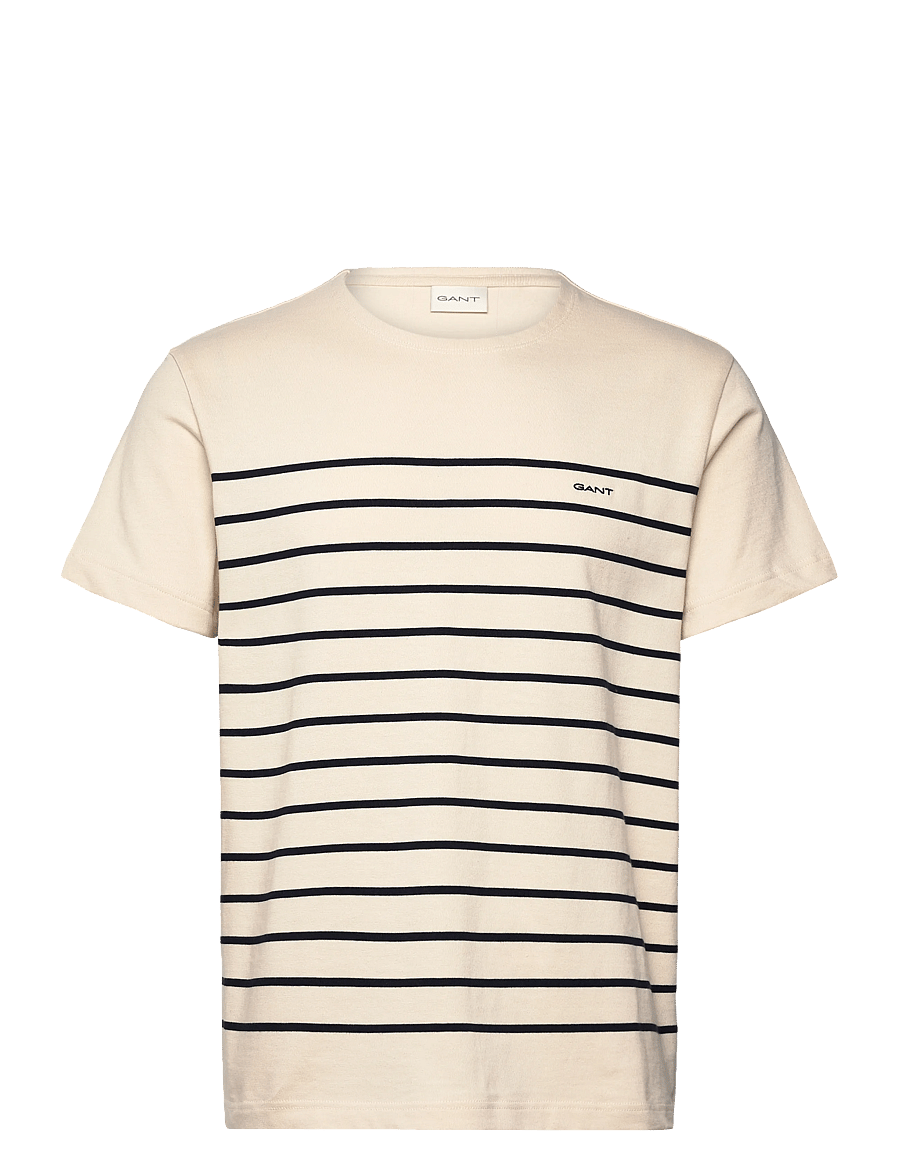 Gant - PLACED STRIPE SS TSHIRT - lühikeste varrukatega t-särgid - creamed white - 1