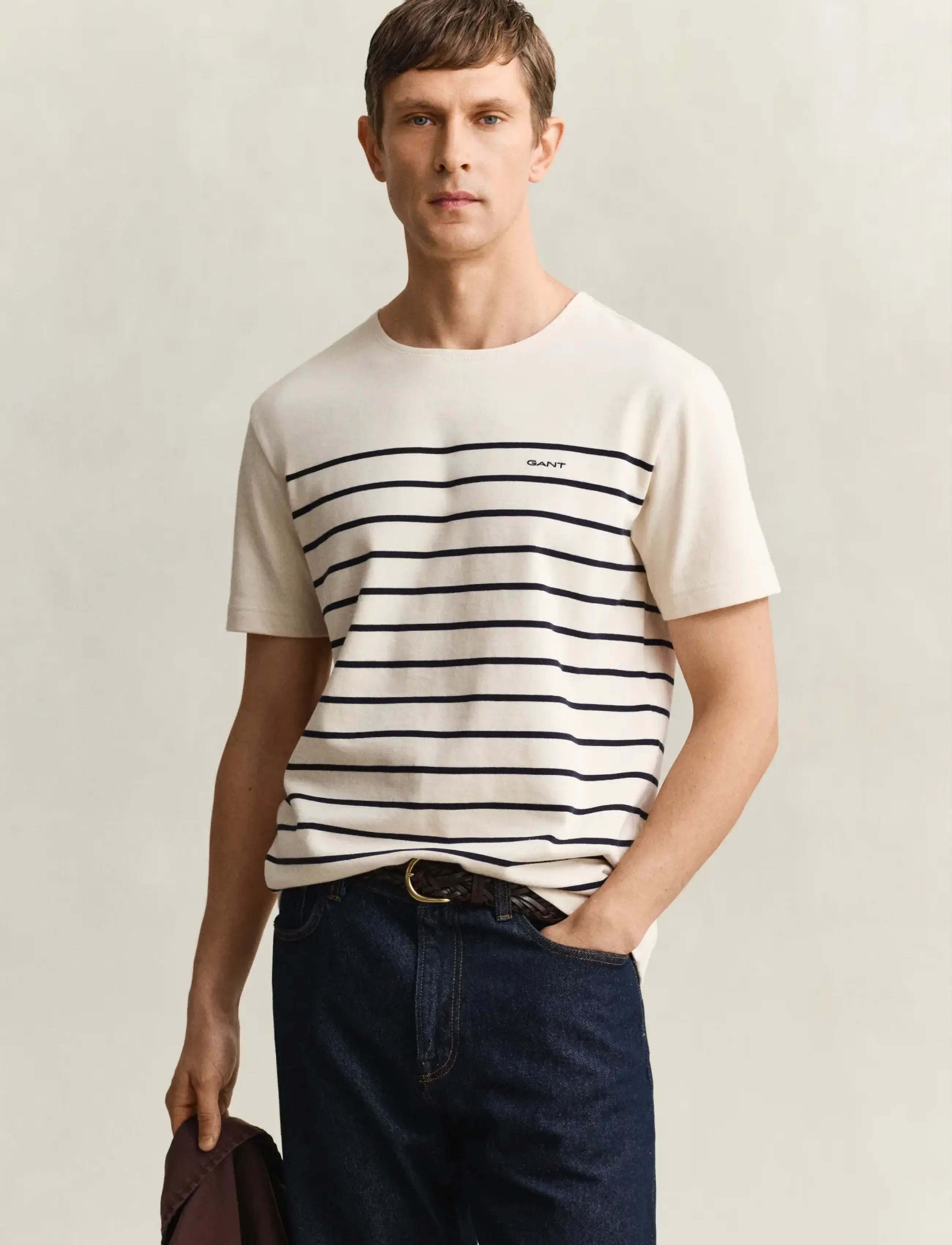 GANT PLACED STRIPE SS TSHIRT - T-Shirts - CREAMED WHITE / cream
