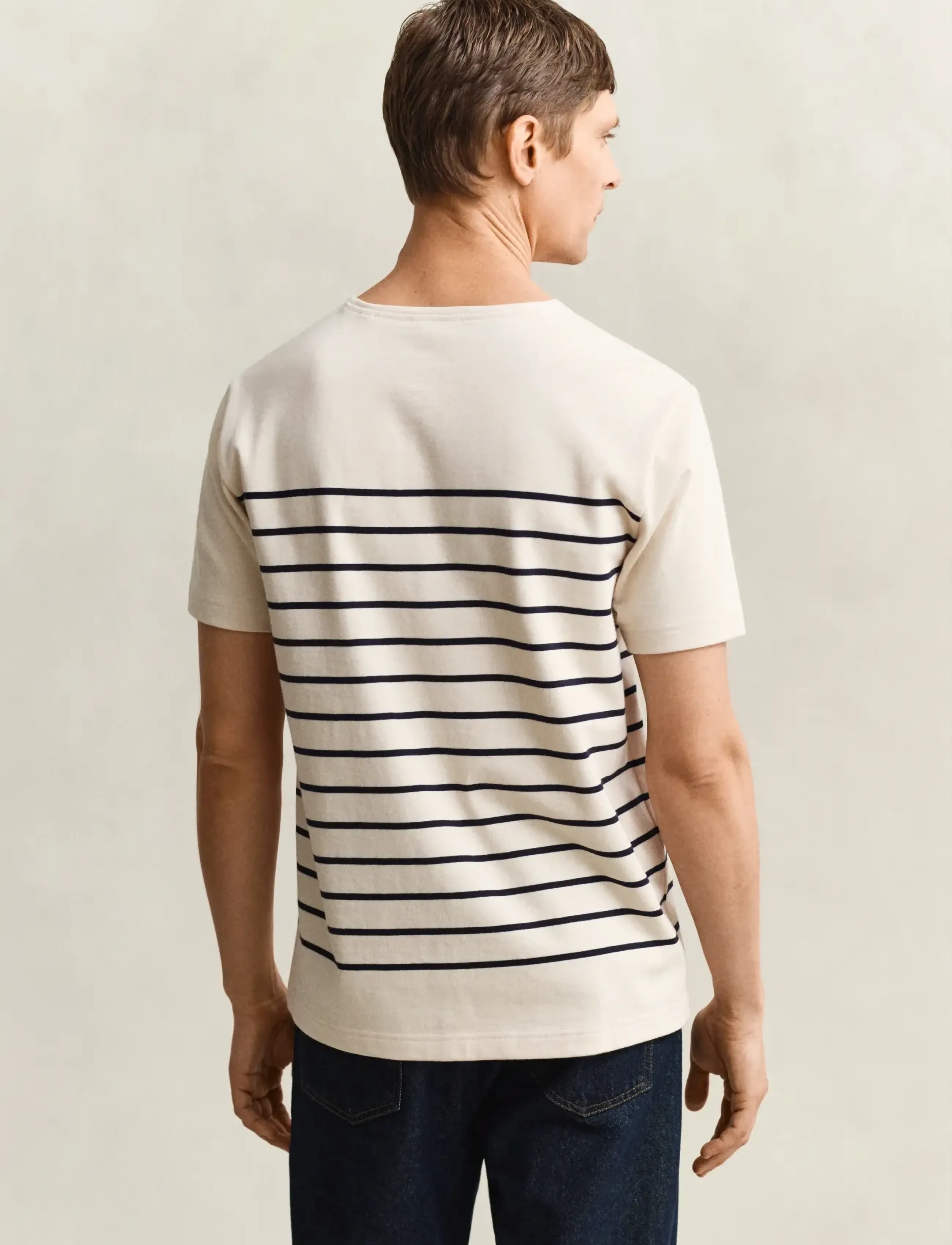 Gant - PLACED STRIPE SS TSHIRT - lühikeste varrukatega t-särgid - creamed white - 3