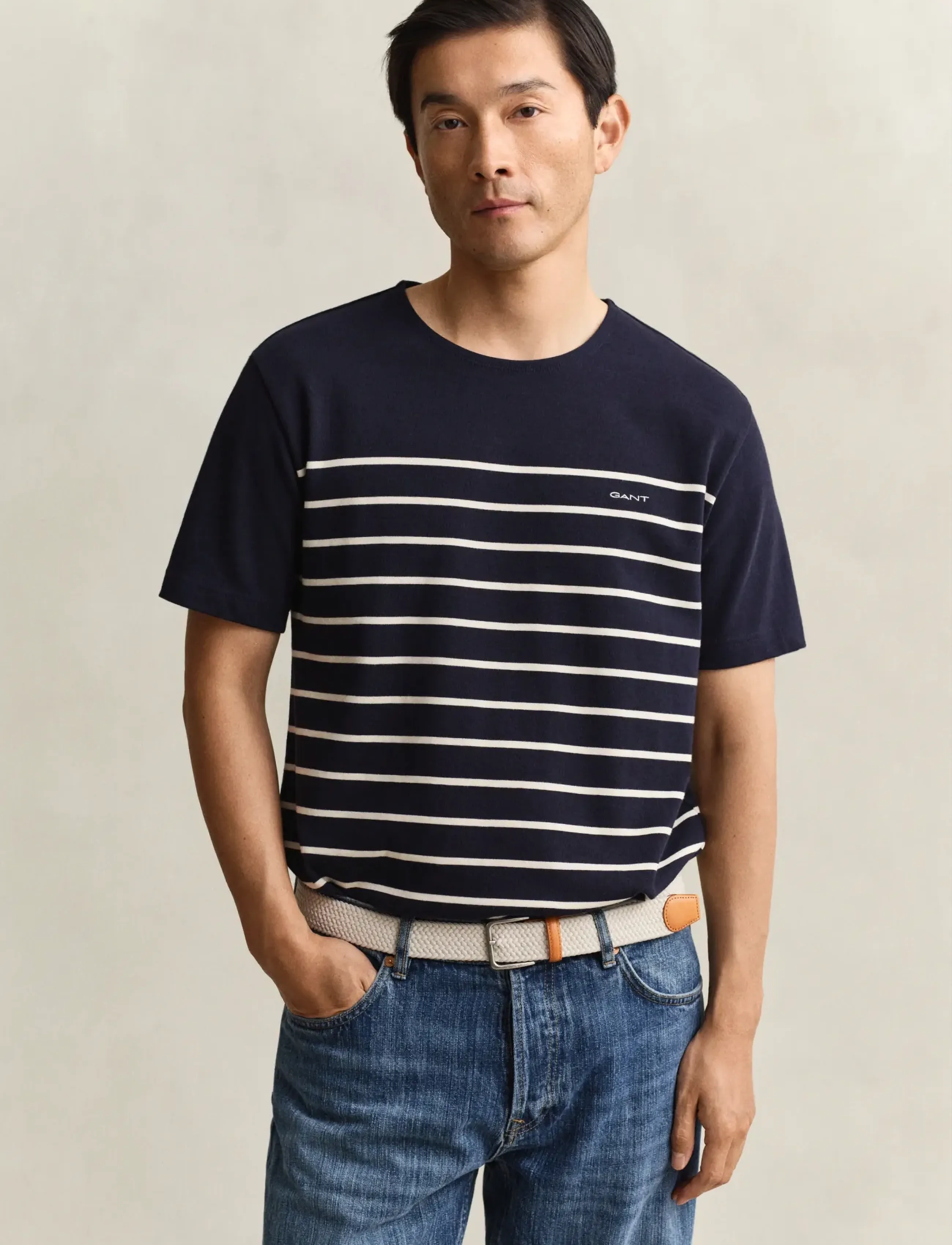 GANT PLACED STRIPE SS TSHIRT - T-Shirts - EVENING BLUE / navy