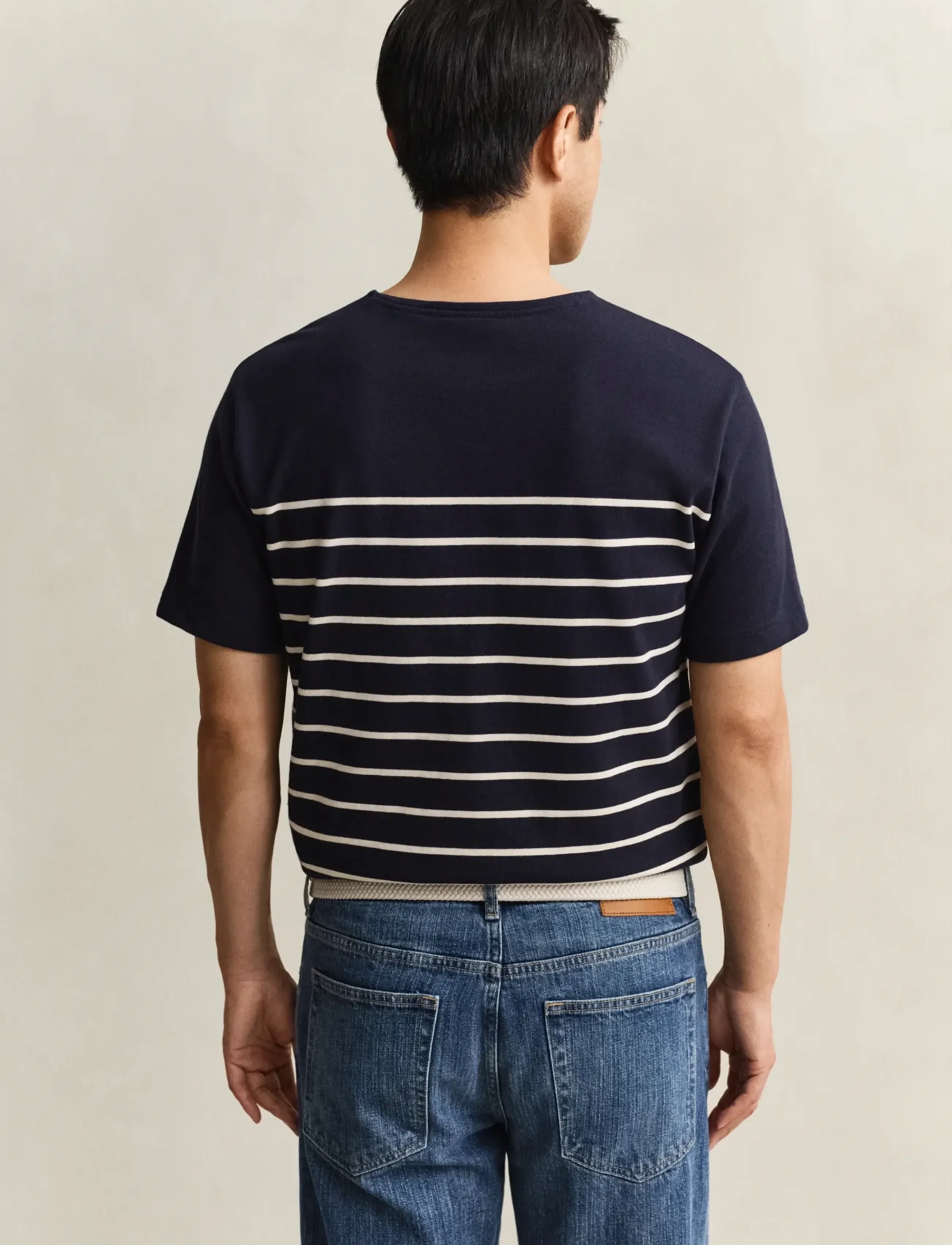 Gant - PLACED STRIPE SS TSHIRT - kortærmede t-shirts - evening blue - 2