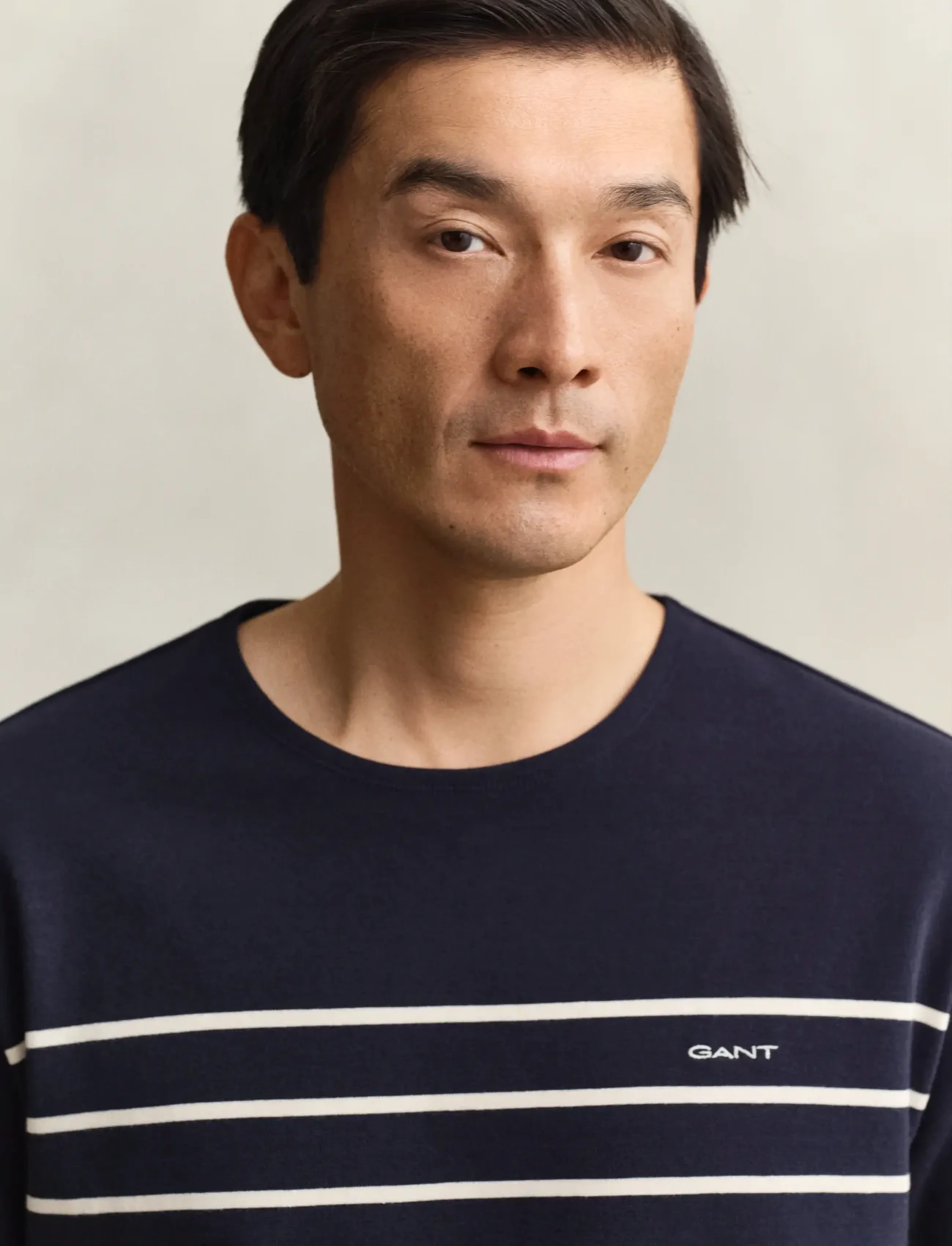 Gant - PLACED STRIPE SS TSHIRT - kortærmede t-shirts - evening blue - 3