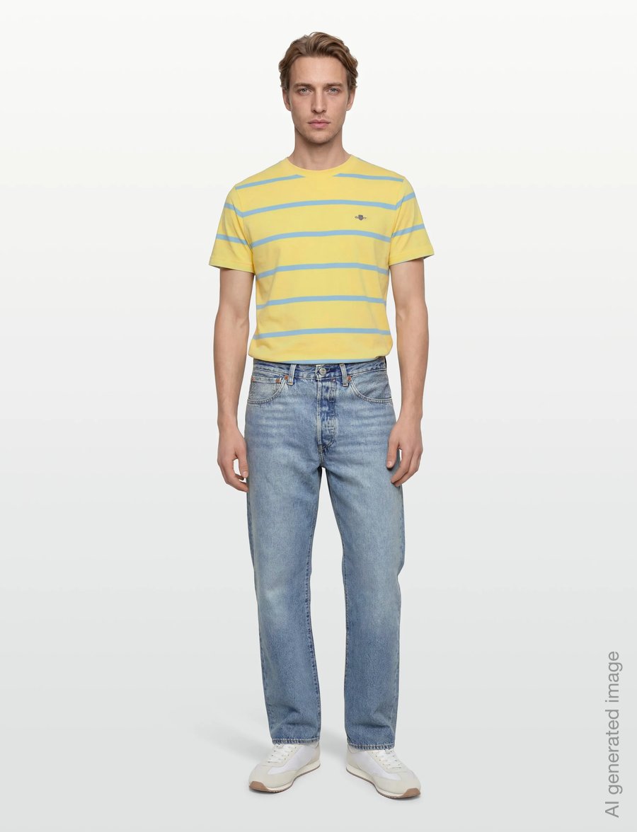 Gant - STRIPED SS TSHIRT - kortärmade t-shirts - banana yellow - 0