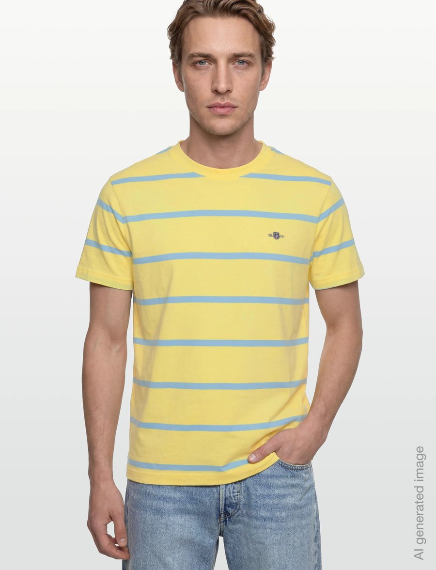 Gant - STRIPED SS TSHIRT - kortärmade t-shirts - banana yellow - 3