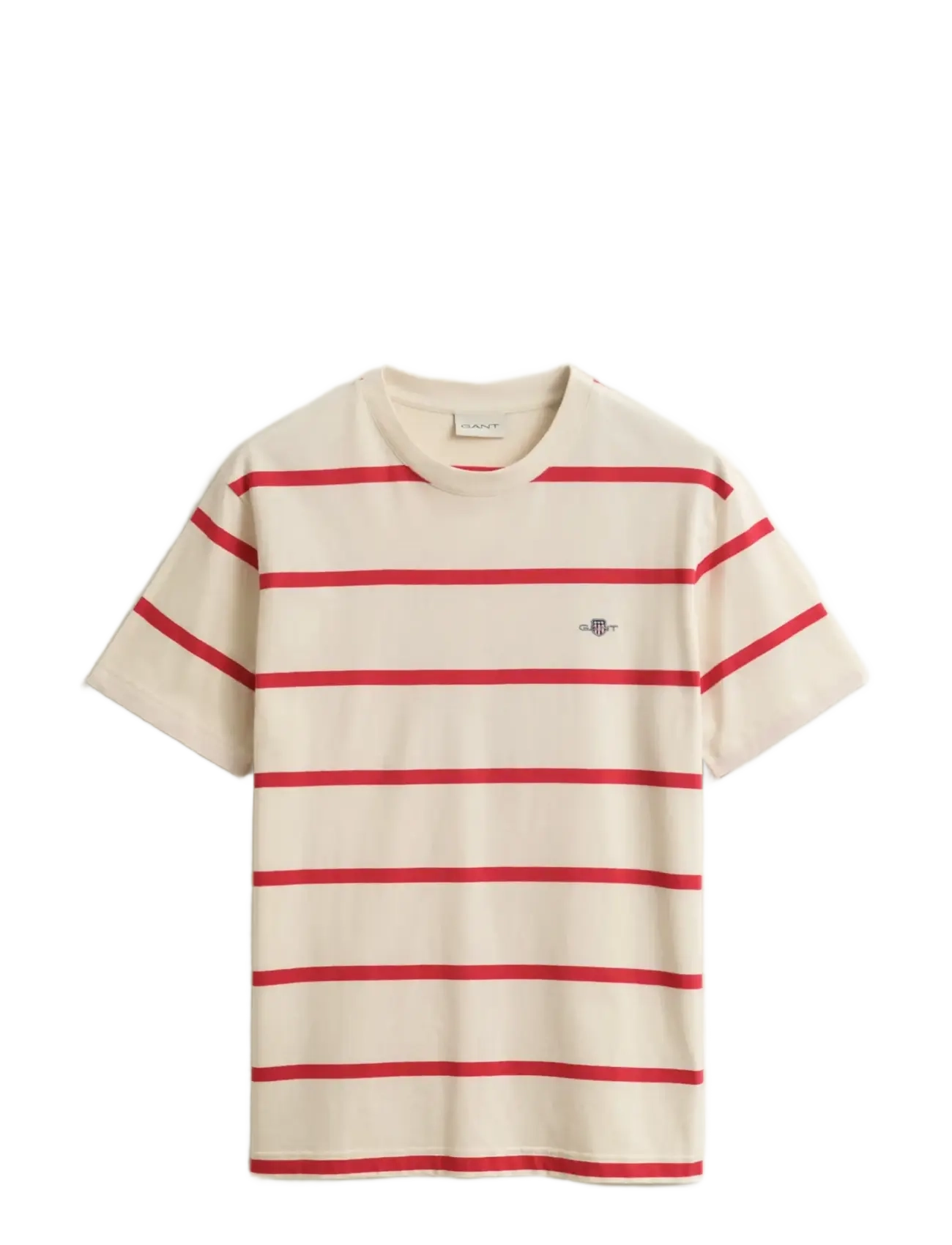 Gant STRIPED SS TSHIRT - GANT - CREAMED WHITE / red