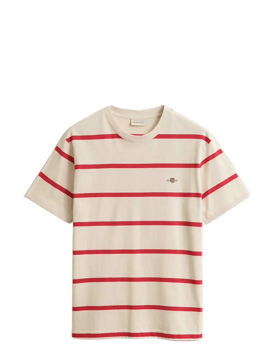 Gant - STRIPED SS TSHIRT - short-sleeved t-shirts - creamed white - 1