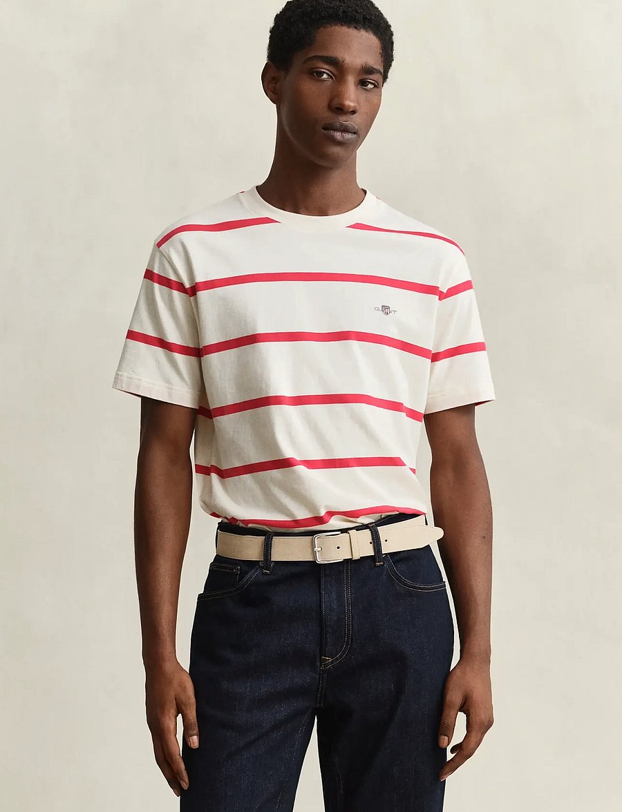 Gant - STRIPED SS TSHIRT - short-sleeved t-shirts - creamed white - 0