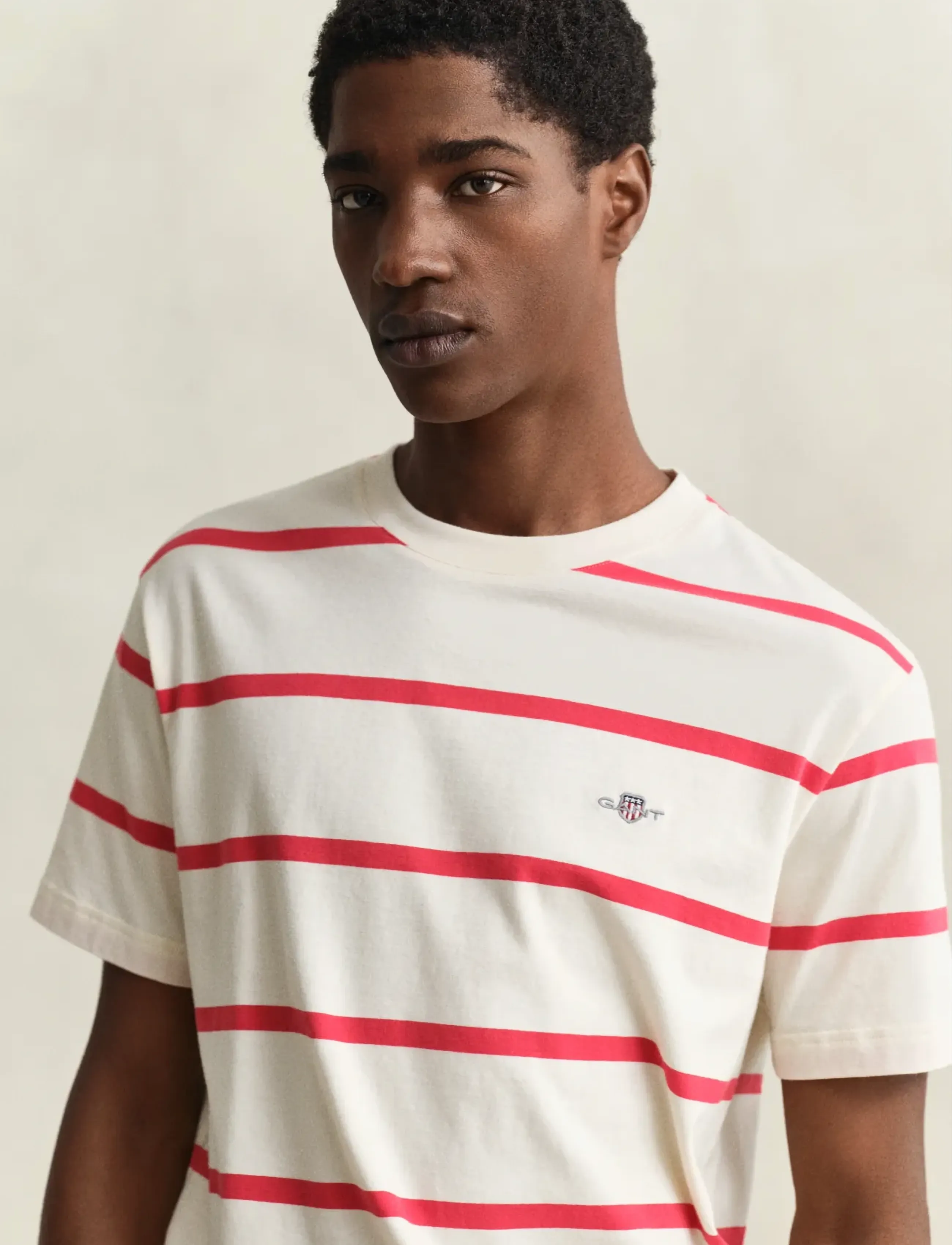 Gant - STRIPED SS TSHIRT - lühikeste varrukatega t-särgid - creamed white - 3