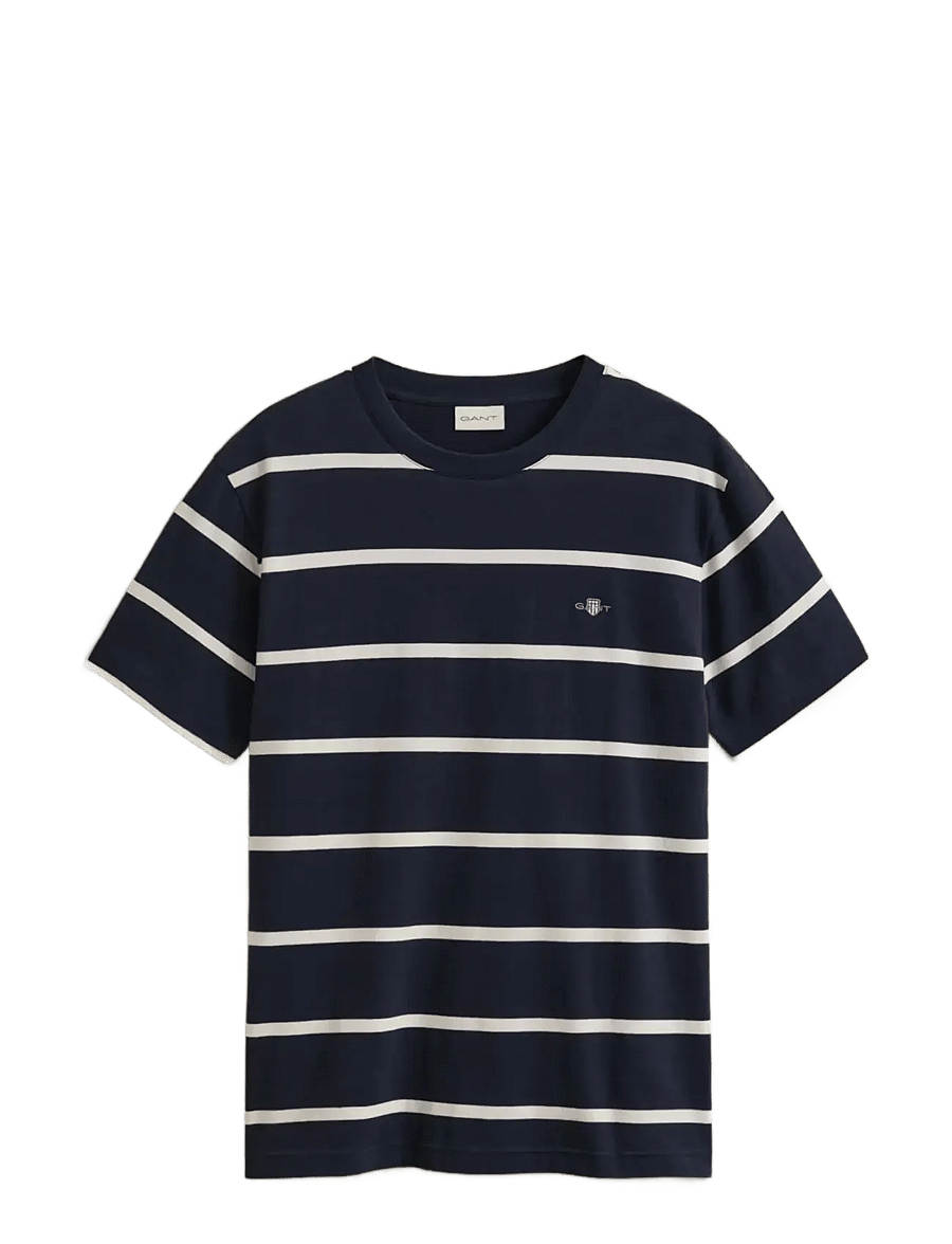 Gant - STRIPED SS TSHIRT - kortærmede t-shirts - evening blue - 1