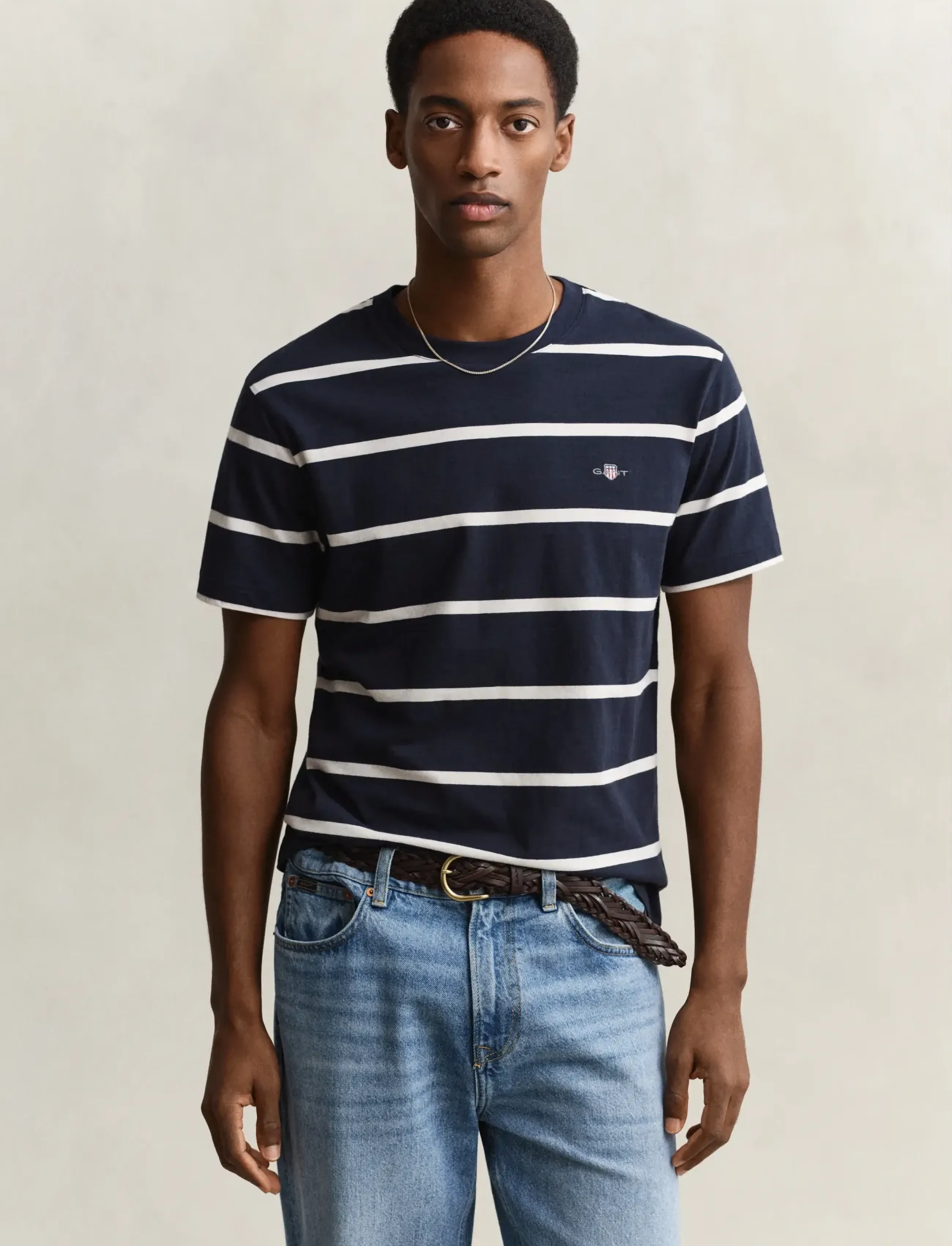 GANT STRIPED SS TSHIRT - Riided - EVENING BLUE / navy