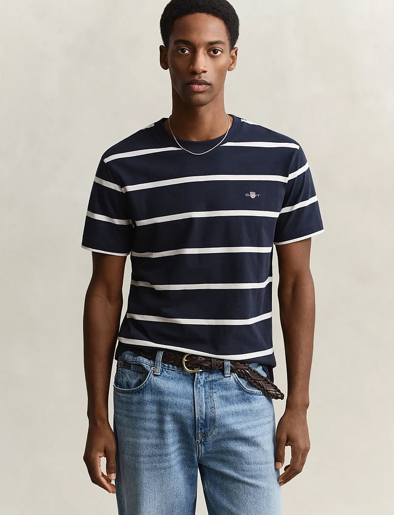 GANT - STRIPED SS TSHIRT - lühikeste varrukatega t-särgid - evening blue - 0