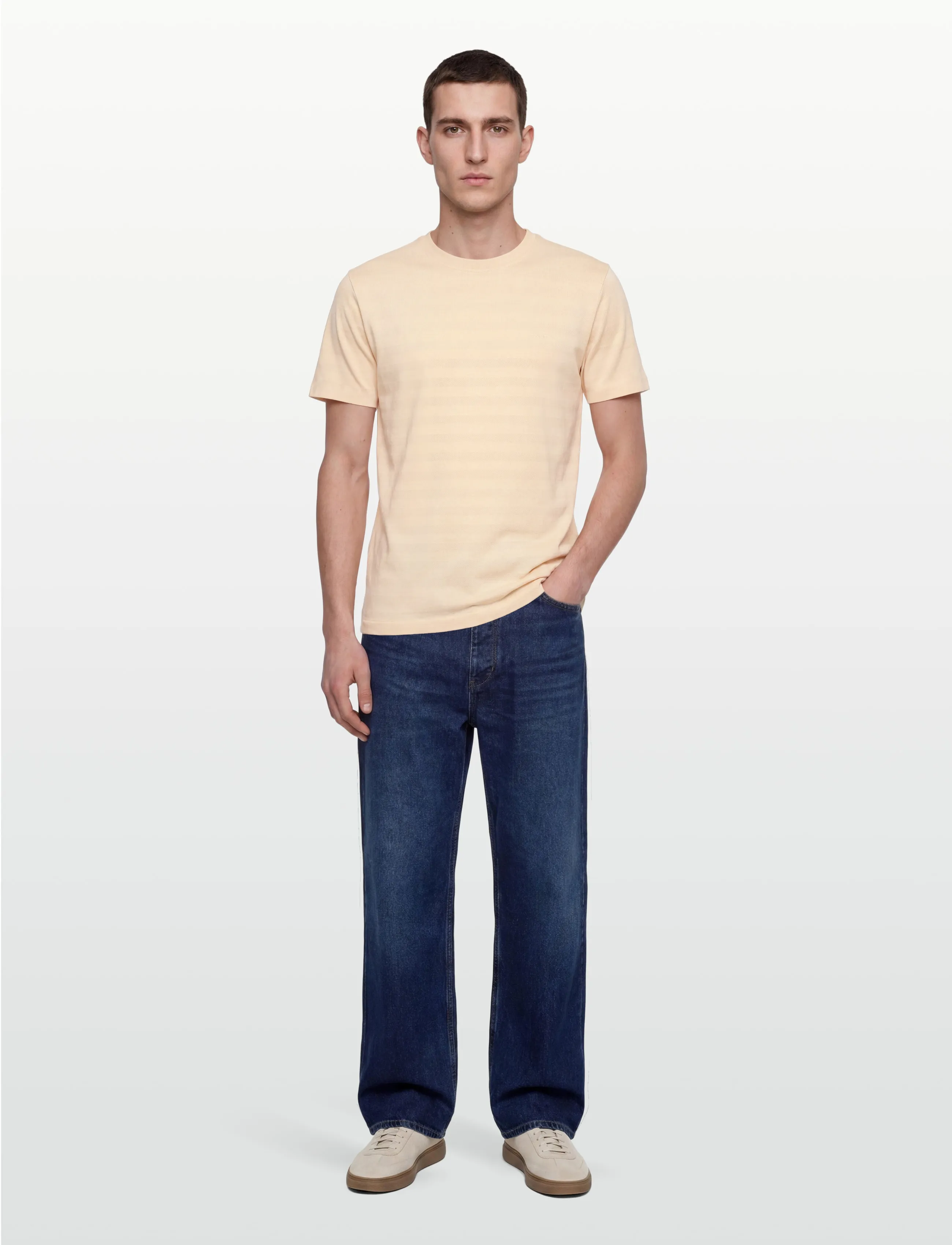 GANT TEXTURE STRIPE SS TSHIRT - T-shirts - CREAMED WHITE / cream