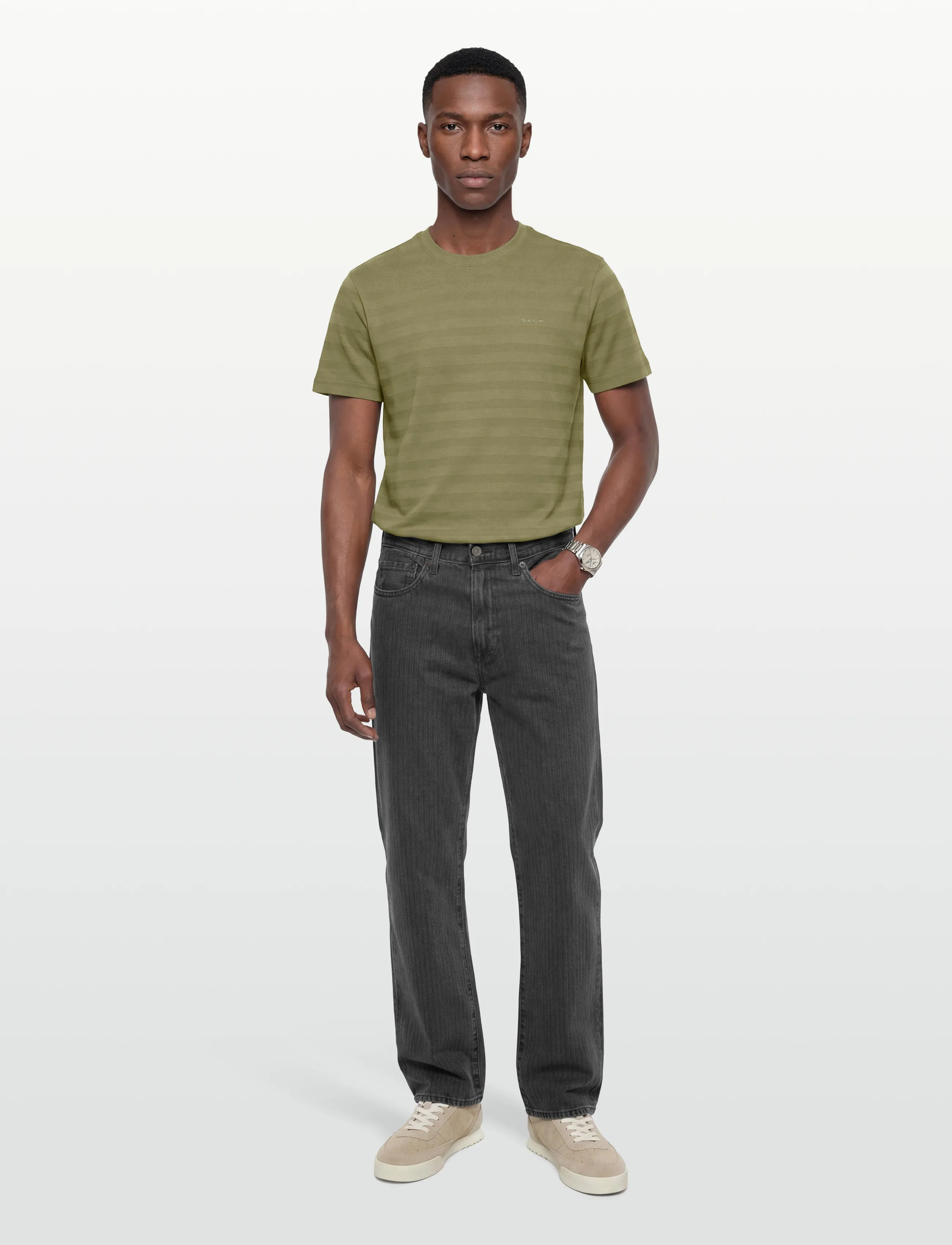 Gant TEXTURE STRIPE SS TSHIRT - Gant - DRY HERB GREEN / khaki/green