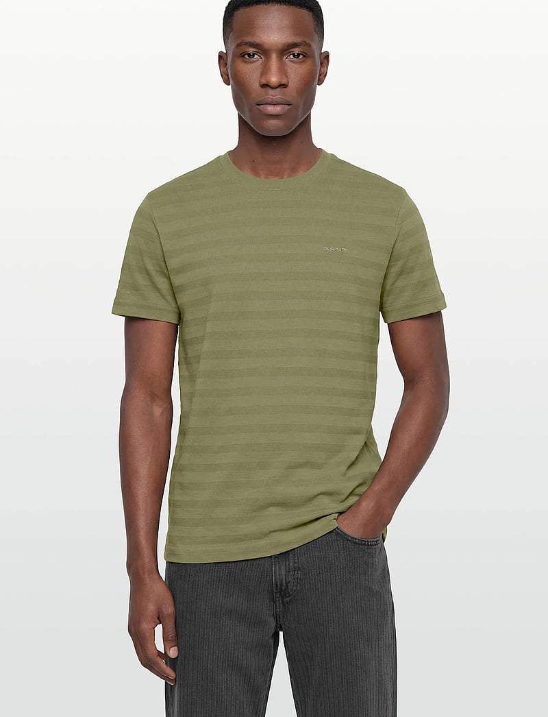 Gant - TEXTURE STRIPE SS TSHIRT - kurzärmelig - dry herb green - 3