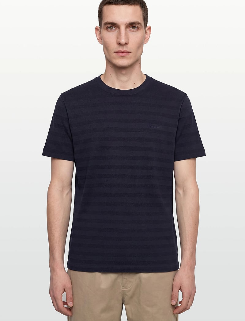 Gant - TEXTURE STRIPE SS TSHIRT - kurzärmelig - evening blue - 3
