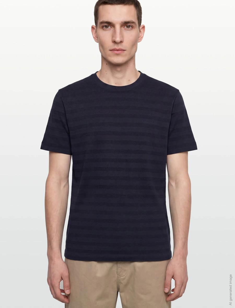 Gant - TEXTURE STRIPE SS TSHIRT - kurzärmelig - evening blue - 3