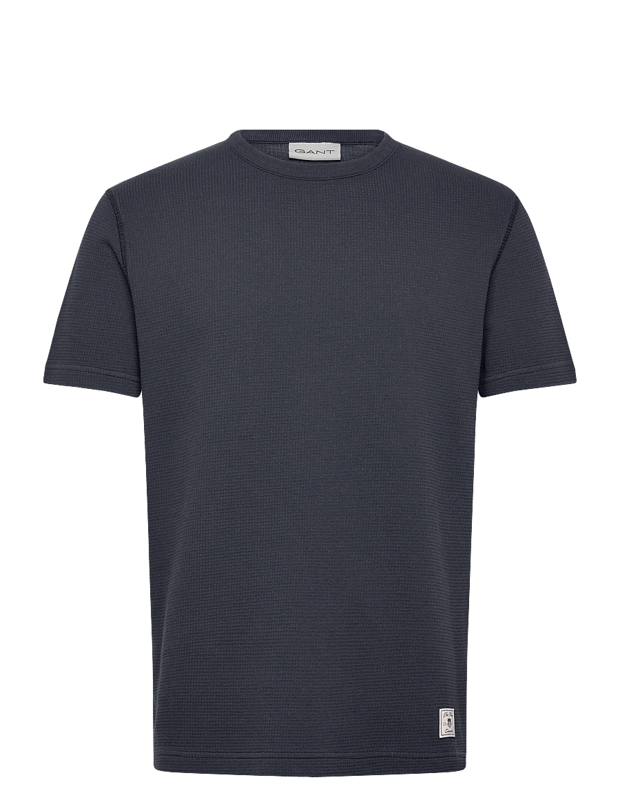 Gant - WASHED WAFFLE SS TSHIRT - kortärmade t-shirts - evening blue - 1