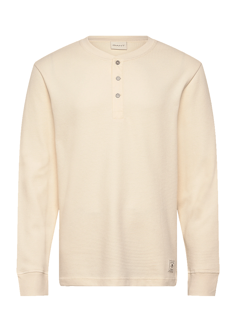 Gant - WASHED WAFFLE HENLEY - langærmede t-shirts - creamed white - 1