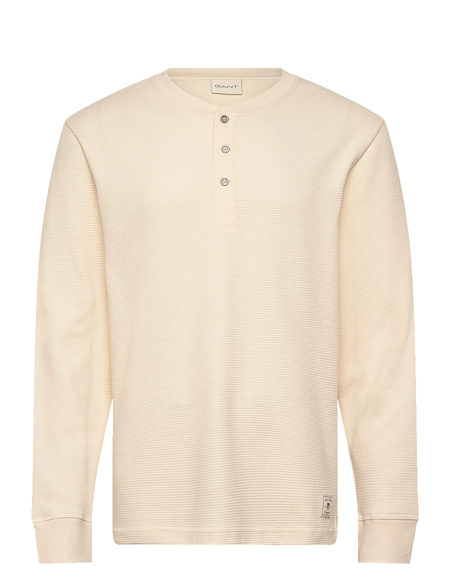 Gant - WASHED WAFFLE HENLEY - långärmade t-shirts - creamed white - 1