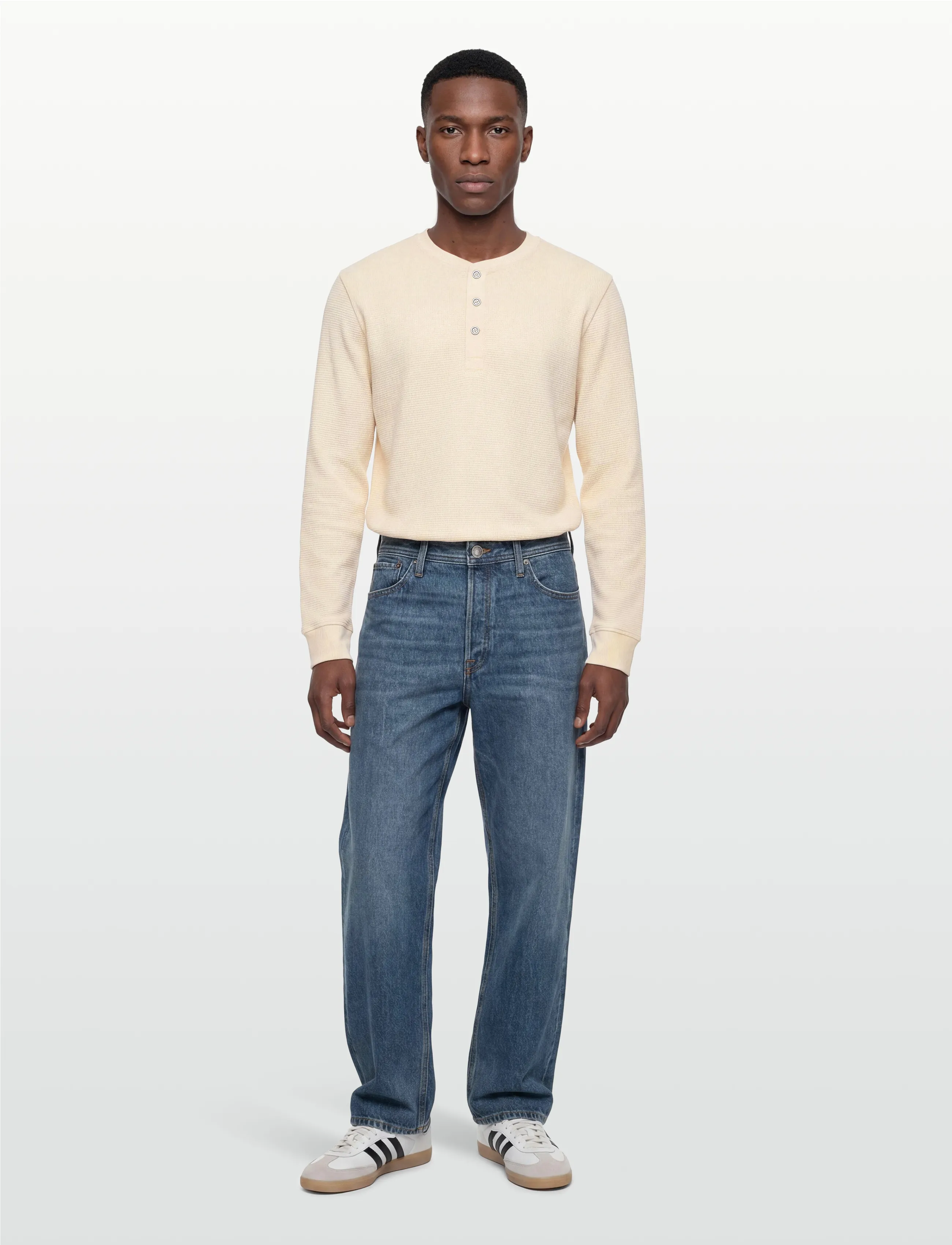 Gant Washed Waffle Henley, Mænd, Vaffel Henley Skjorte, Cream, Str: M