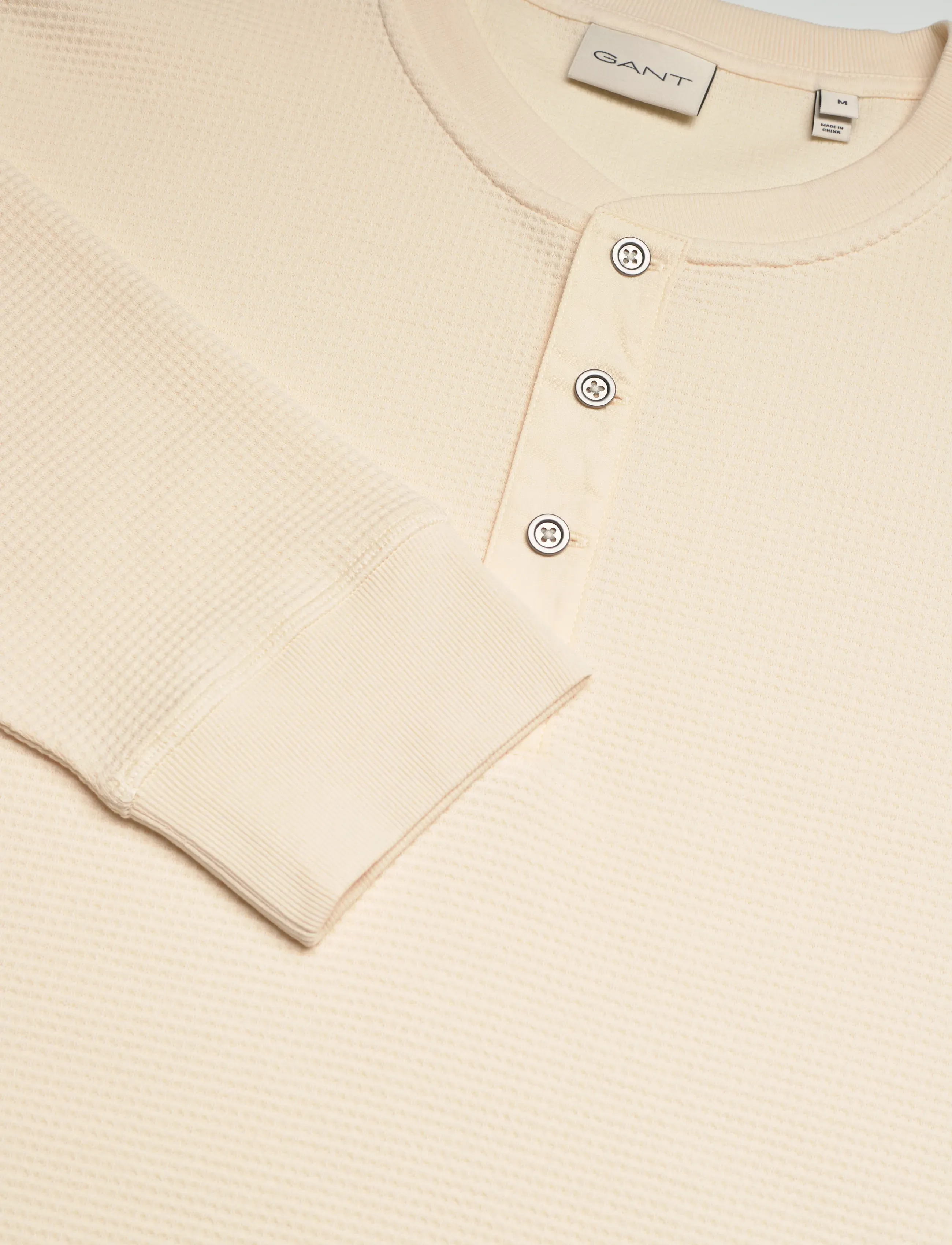 Gant - WASHED WAFFLE HENLEY - långärmade t-shirts - creamed white - 5