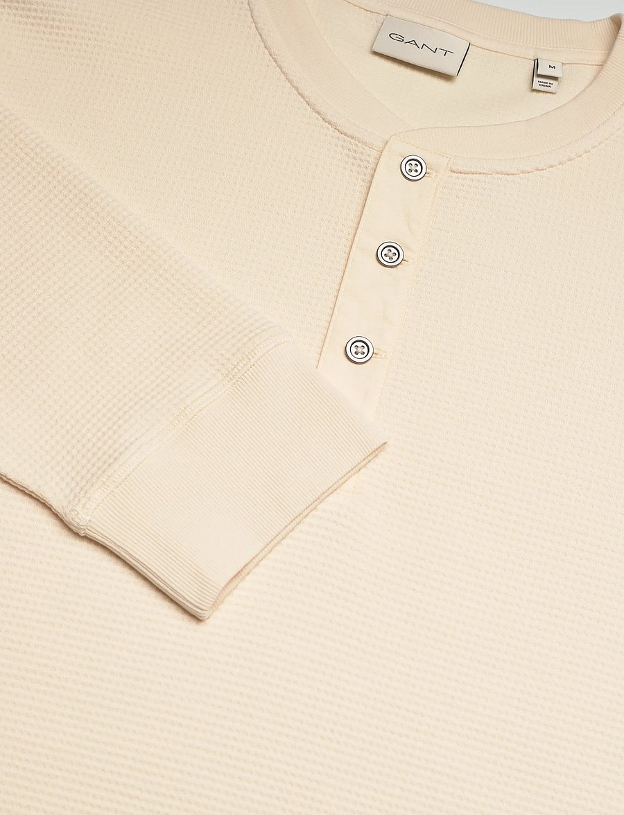 Gant - WASHED WAFFLE HENLEY - långärmade t-shirts - creamed white - 5