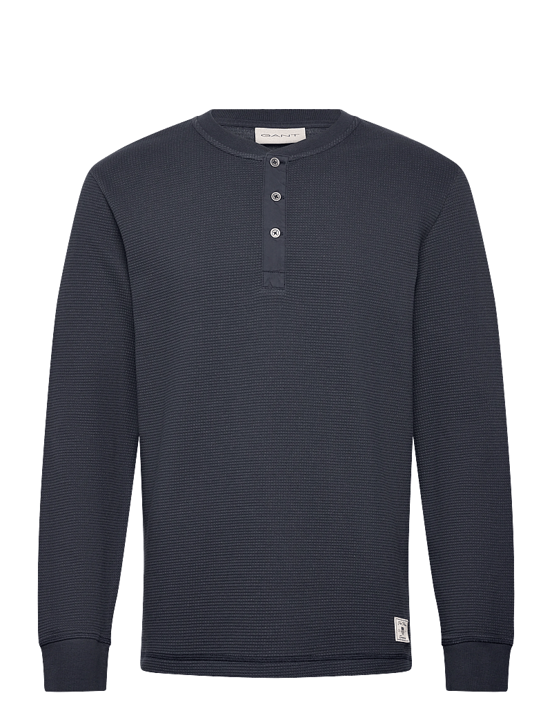 Gant - WASHED WAFFLE HENLEY - langærmede t-shirts - evening blue - 1