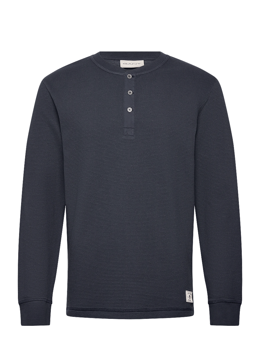 Gant - WASHED WAFFLE HENLEY - langärmelig - evening blue - 1