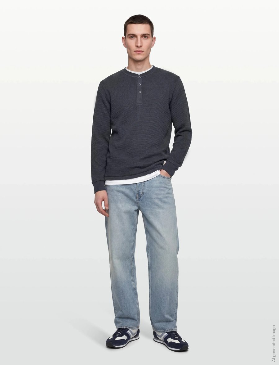 Gant - WASHED WAFFLE HENLEY - langärmelig - evening blue - 0