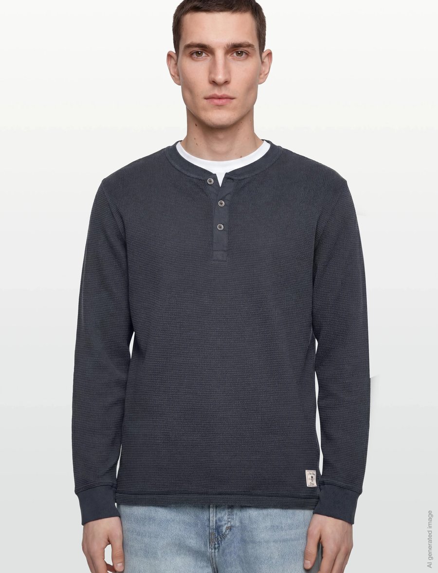 Gant - WASHED WAFFLE HENLEY - langärmelig - evening blue - 3
