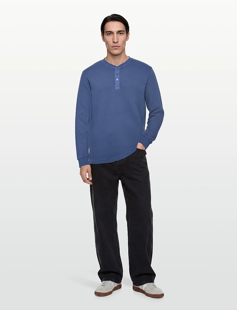 Gant - WASHED WAFFLE HENLEY - langärmelig - vintage blue - 0