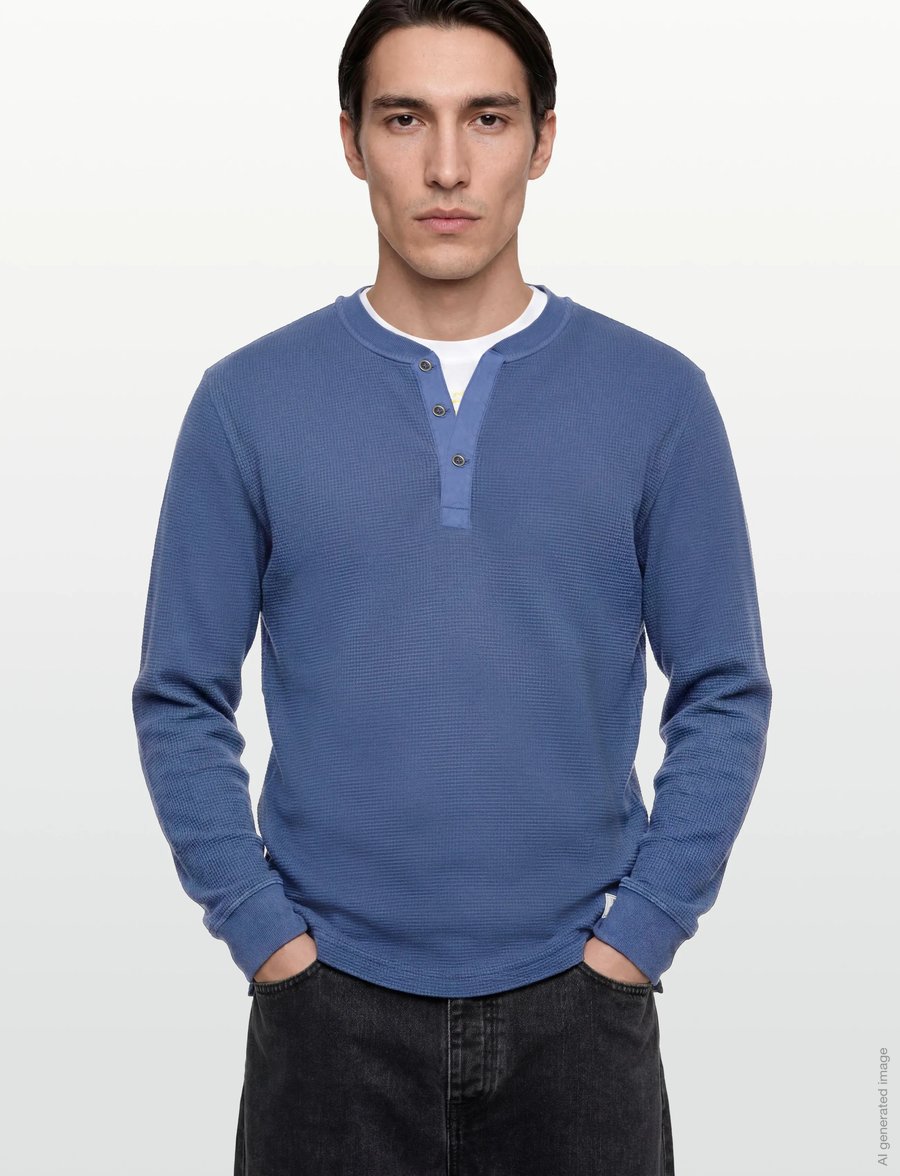 Gant - WASHED WAFFLE HENLEY - langärmelig - vintage blue - 3