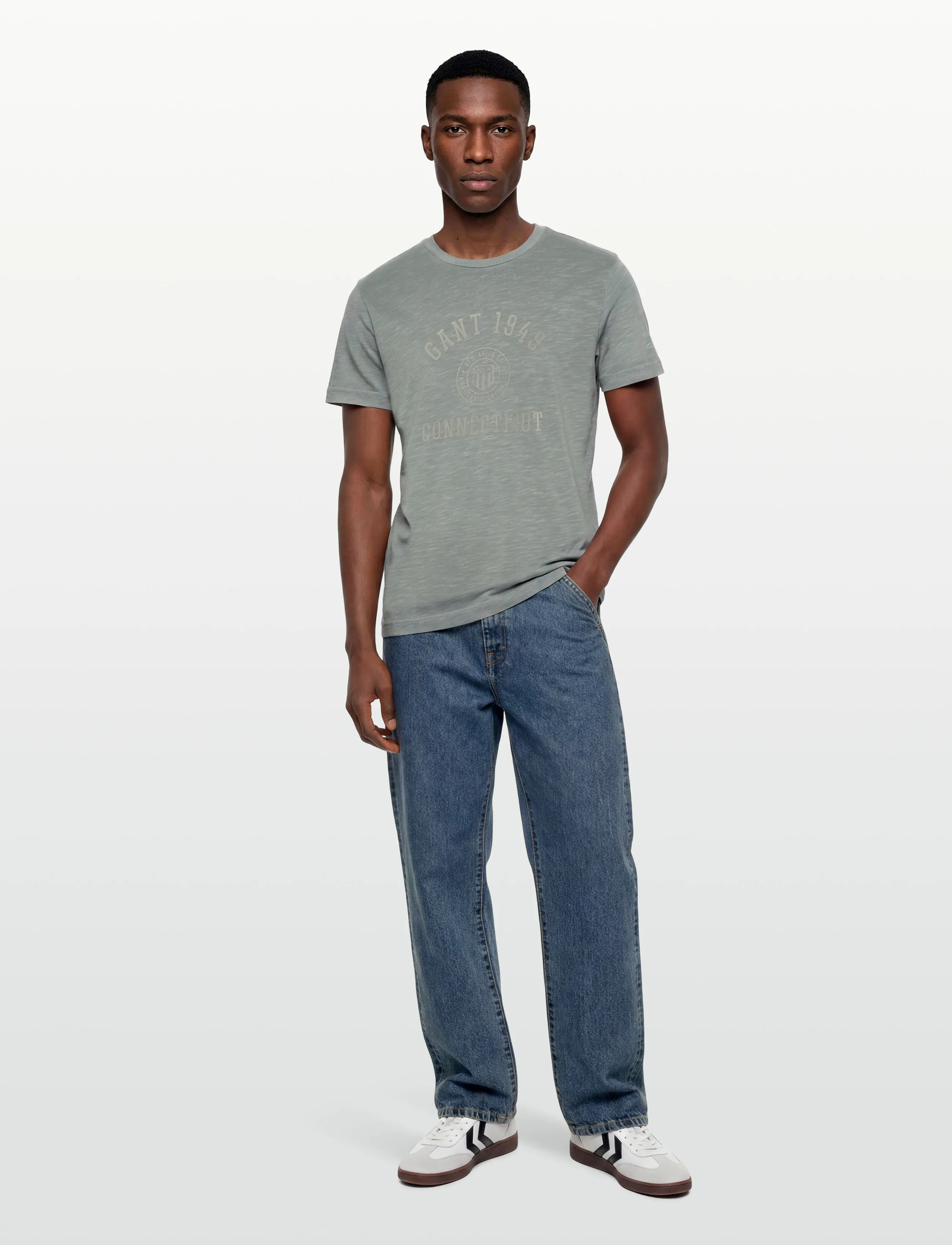 Gant TONAL PRINT SS TSHIRT - Lühikeste varrukatega T-särgid - CERAMIC GREY / grey