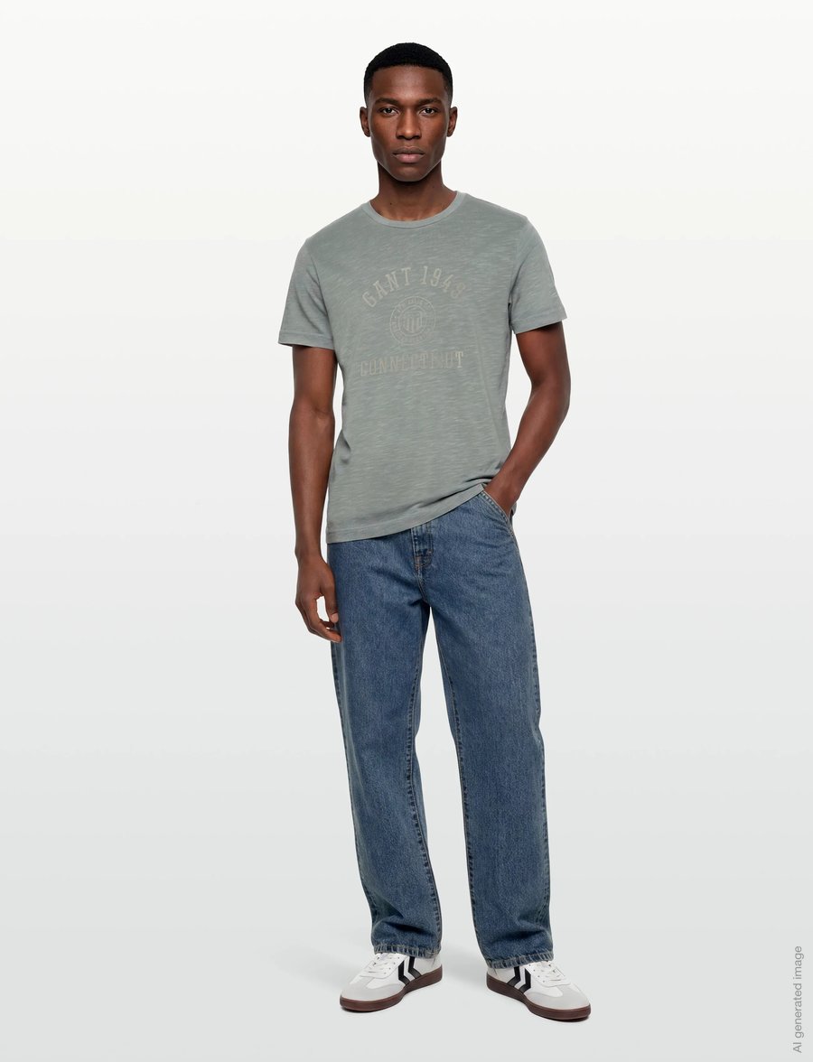 Gant - TONAL PRINT SS TSHIRT - kurzärmelige t-shirts - ceramic grey - 0