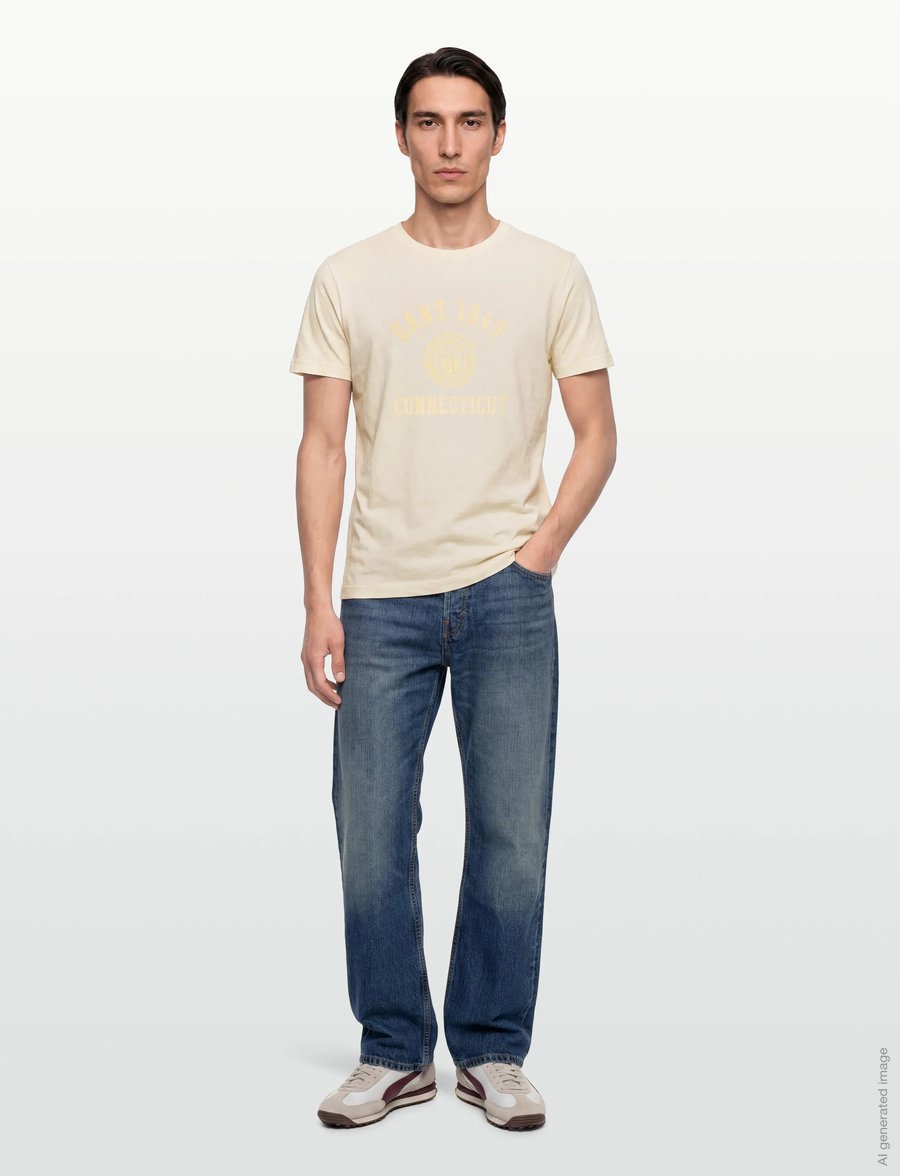 Gant - TONAL PRINT SS TSHIRT - kurzärmelige t-shirts - cream - 0