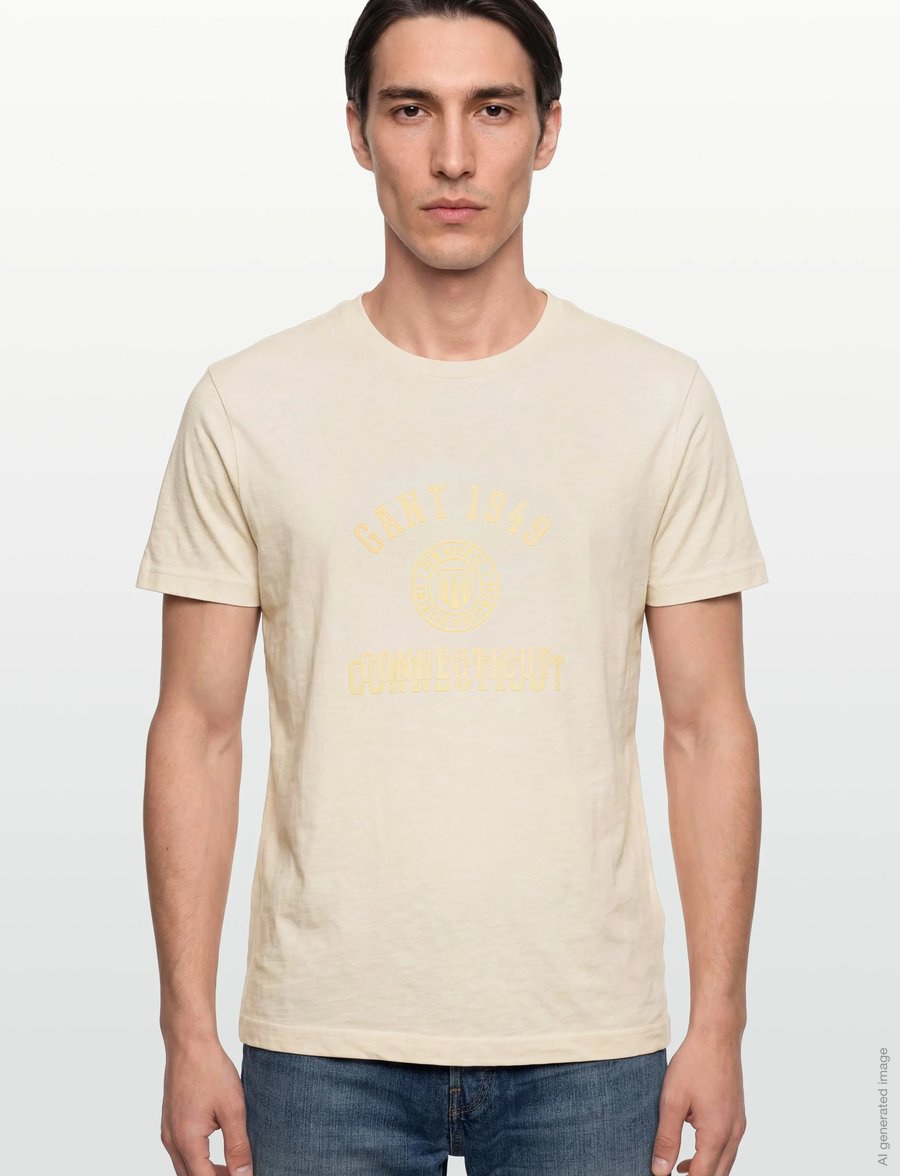 Gant - TONAL PRINT SS TSHIRT - kurzärmelige t-shirts - cream - 3
