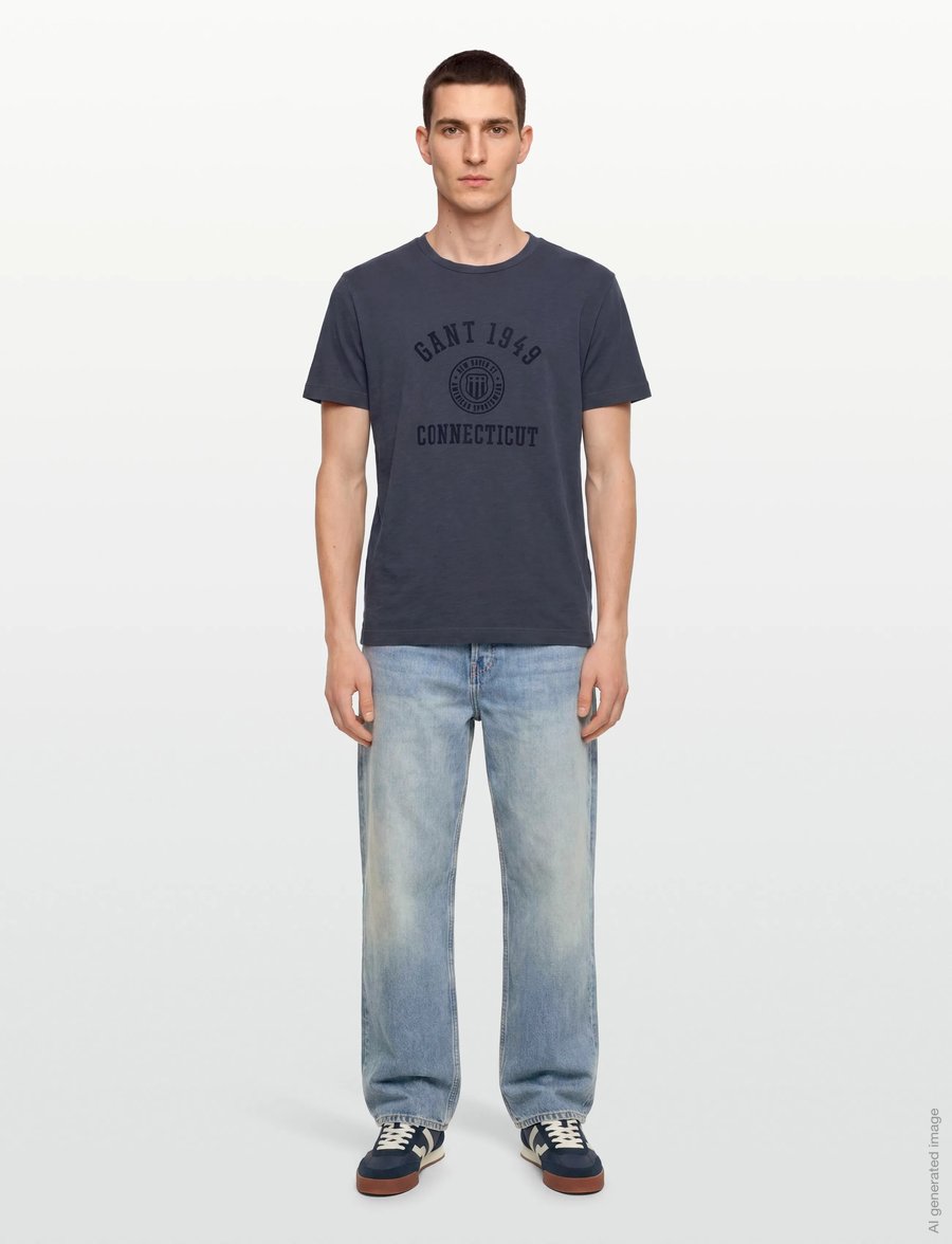 Gant - TONAL PRINT SS TSHIRT - kurzärmelig - evening blue - 0
