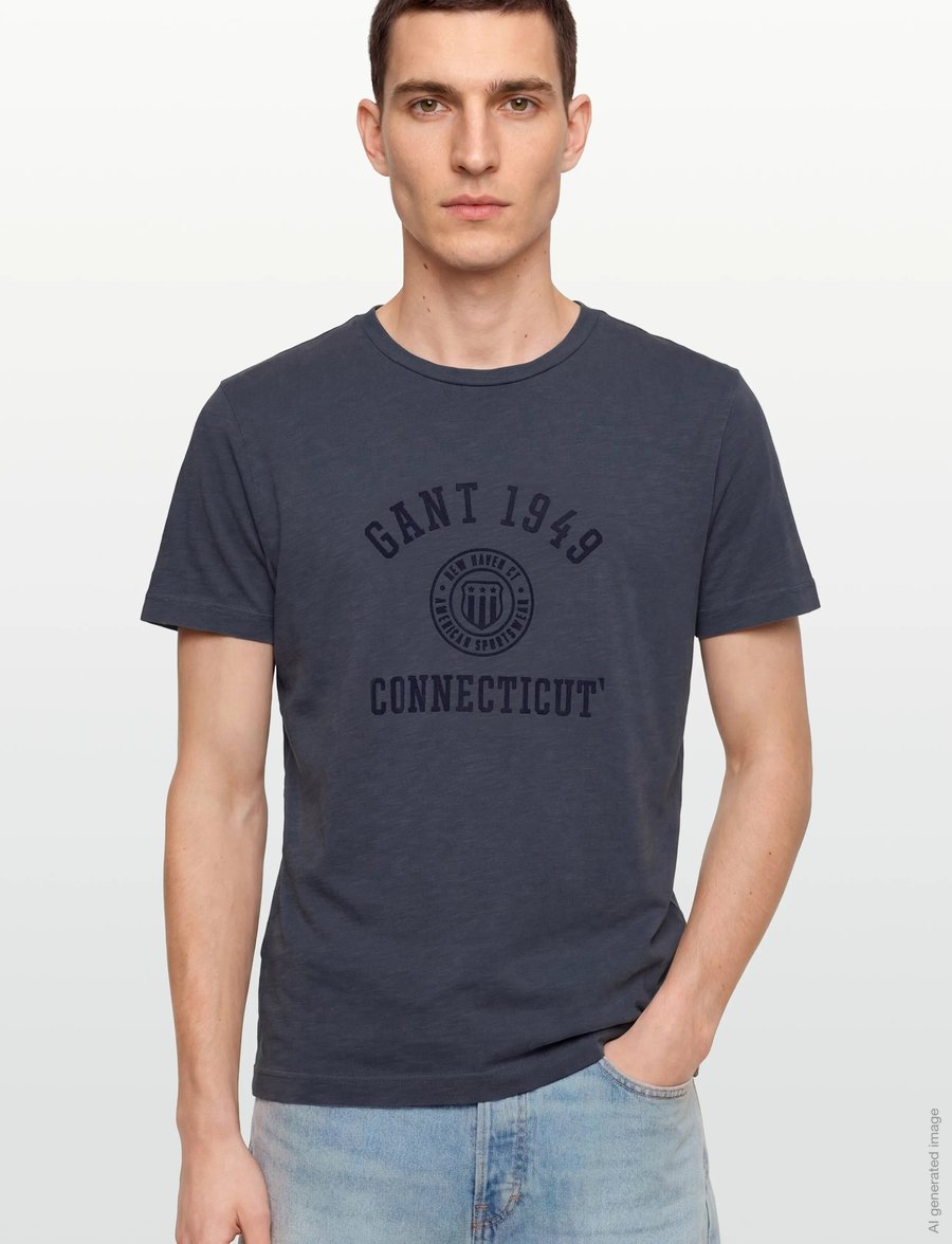 Gant - TONAL PRINT SS TSHIRT - kurzärmelig - evening blue - 3