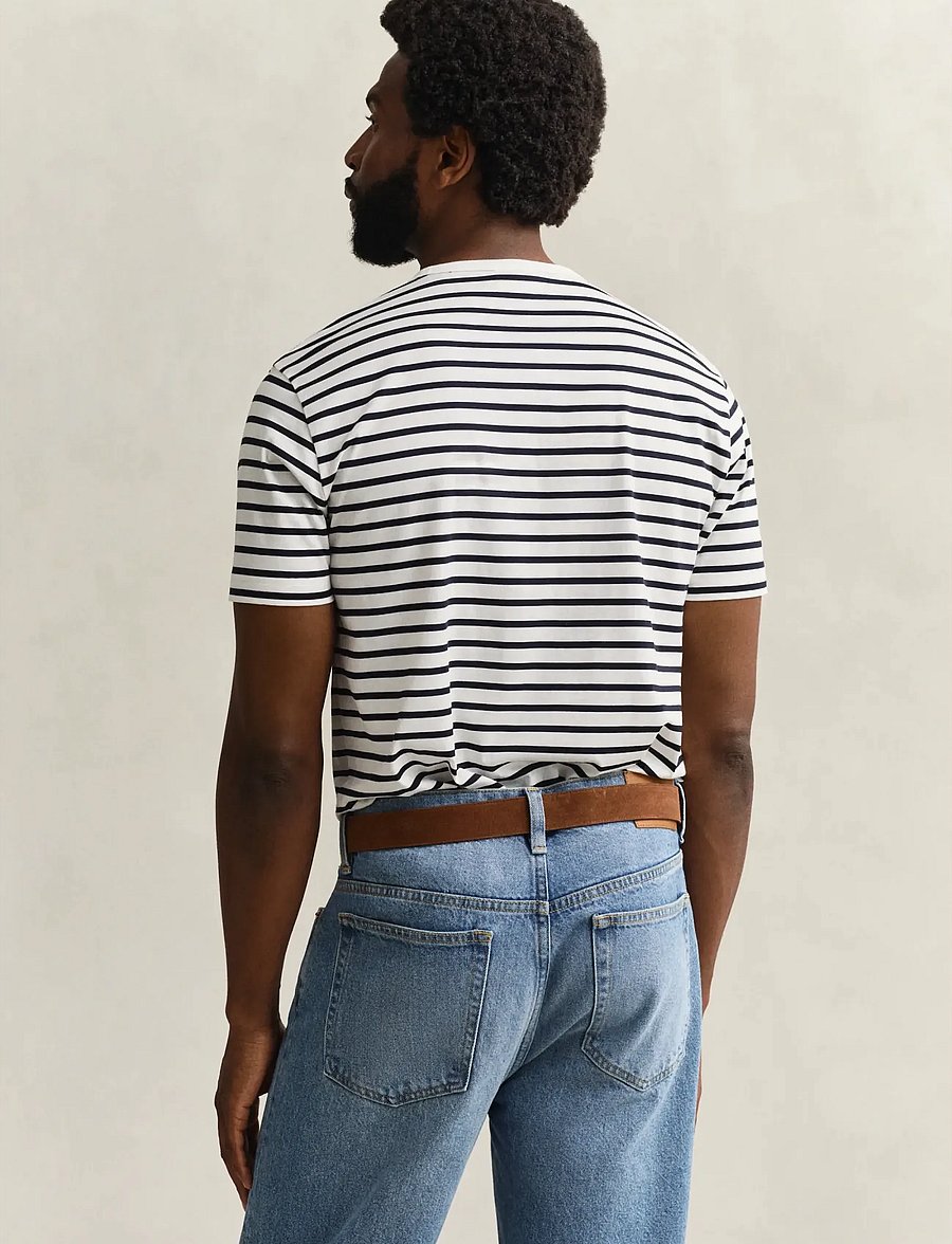 Gant - PIMA STRIPE SS TSHIRT - lyhythihaiset - eggshell - 2