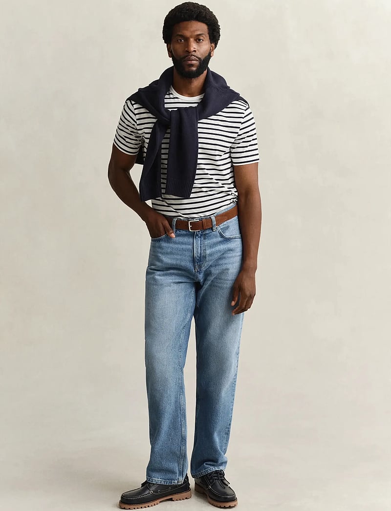 Gant - PIMA STRIPE SS TSHIRT - kortærmede t-shirts - eggshell - 4